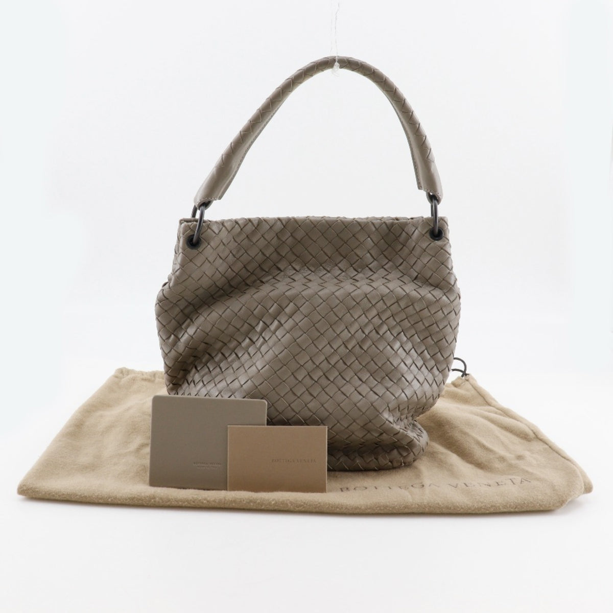 Bottega Veneta Gray Intrecciato Shoulder Bag (Pre-Owned)