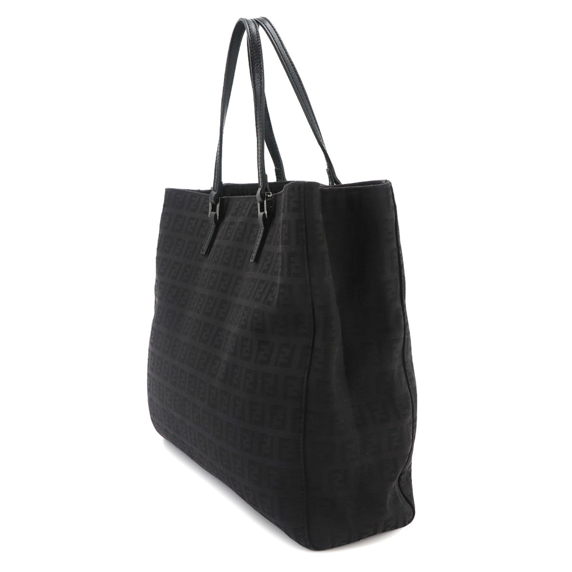 Fendi Zucchino Black Canvas Leather Handbag Tote Bag (Pre-Owned)