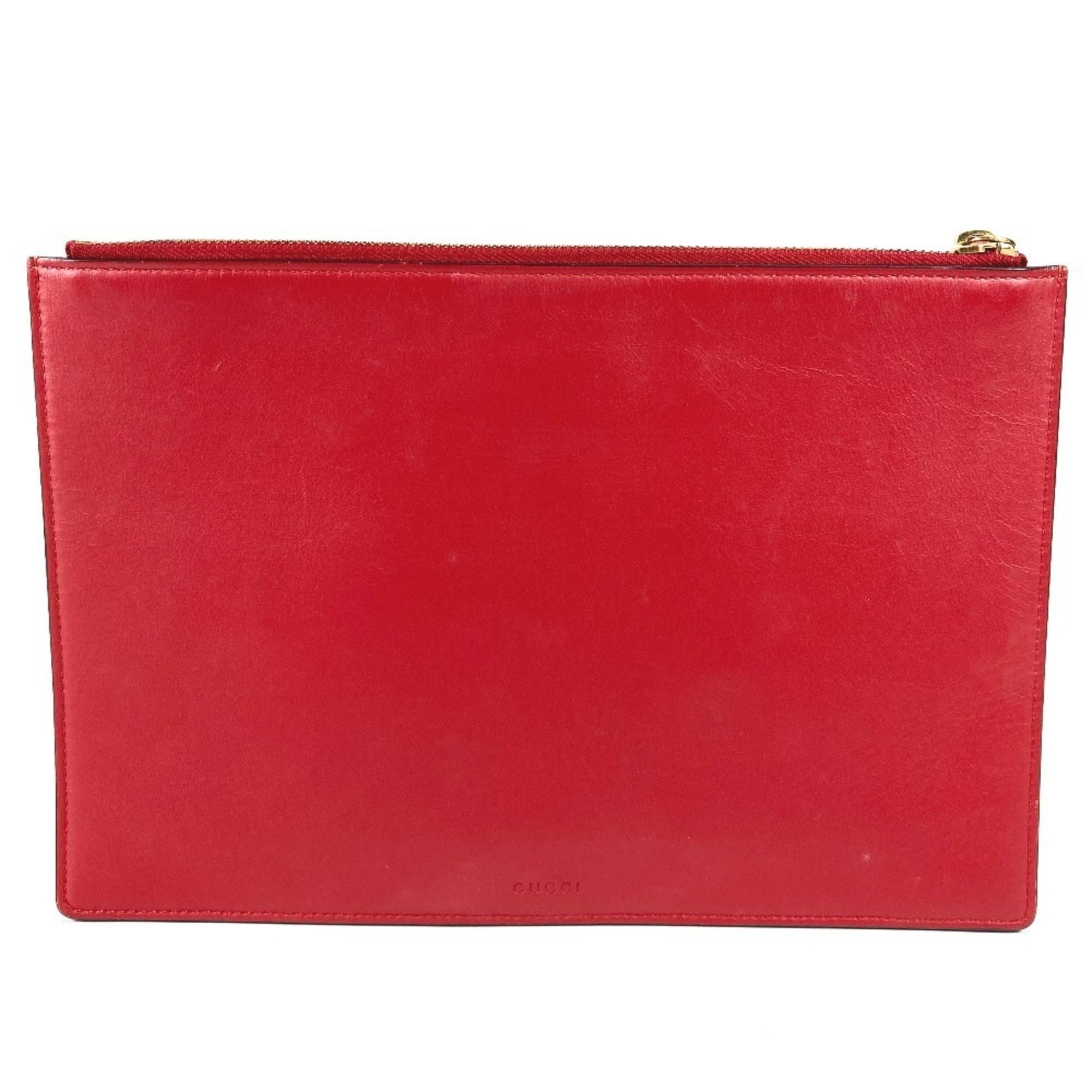 Gucci Beige Red Color Gg Supreme Clutch Bag (Pre-Owned)