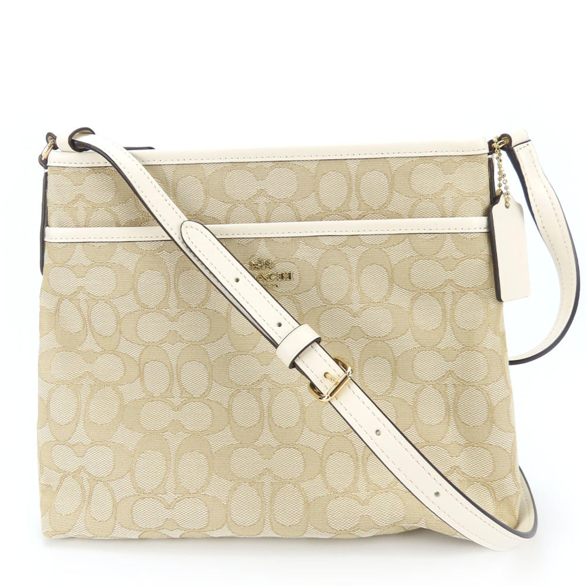 Coach Beige Ivory Canvas Leather Shoulder Bag (Pre-Owned)