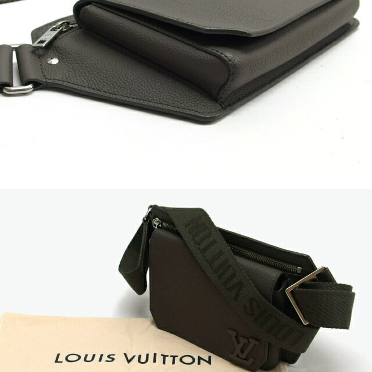 Louis Vuitton Moss Green Leather Shoulder Bag Sling Bag (Pre-Owned)