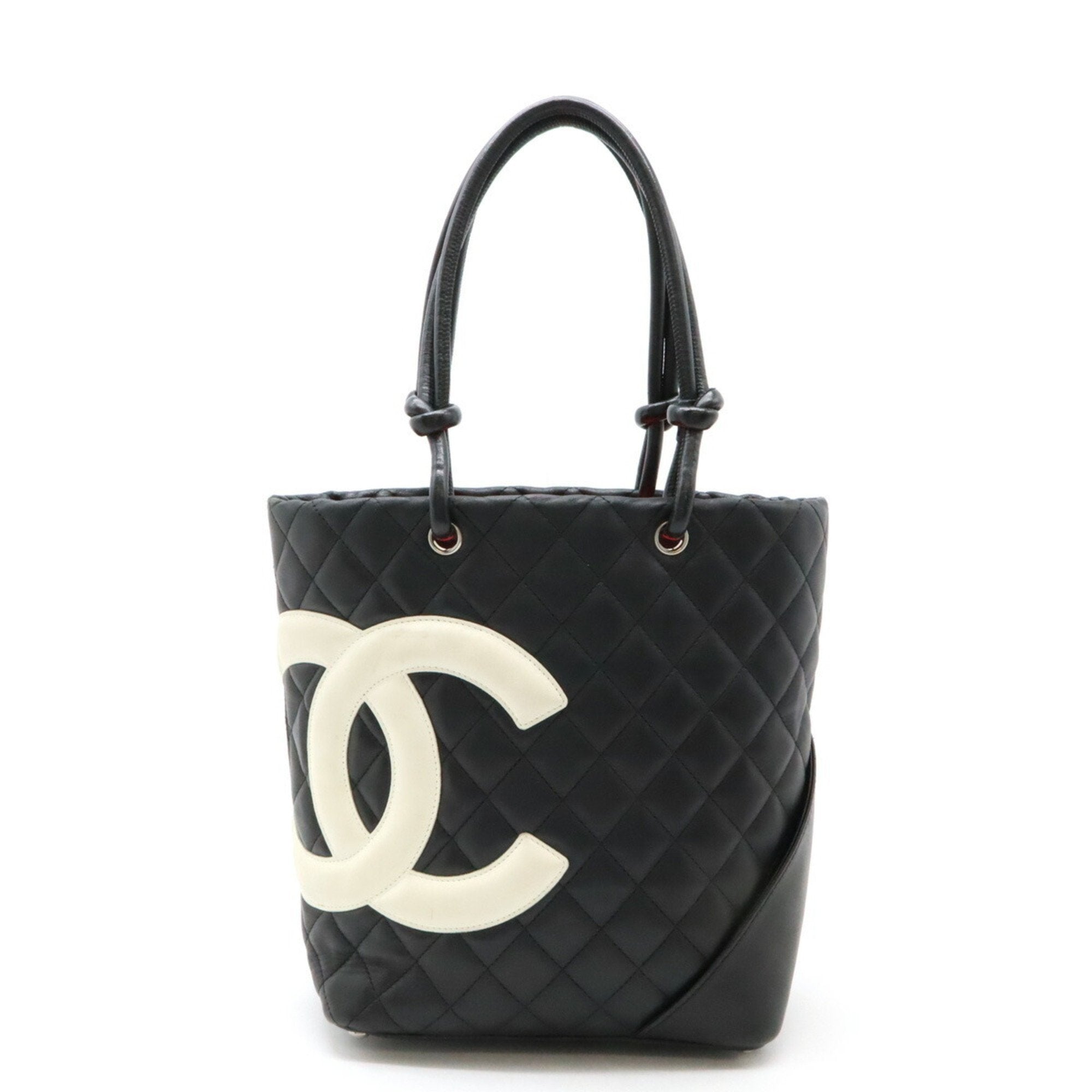 Chanel Black White Leather Shoulder Bag Tote Bag (Pre-Owned)