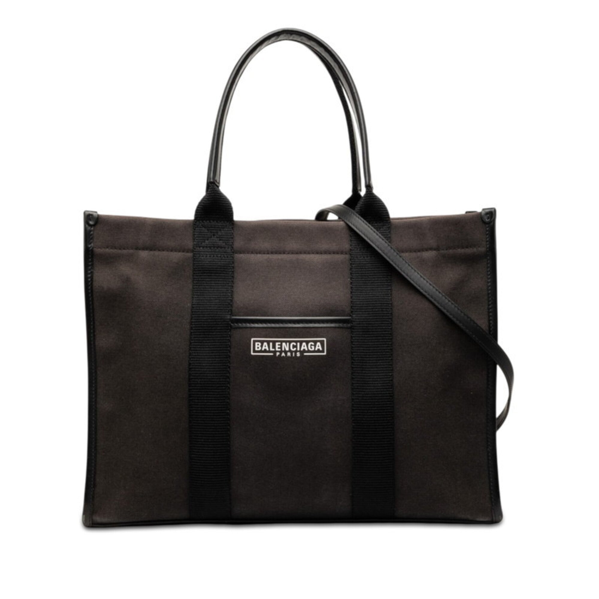 Balenciaga Dark Brown Canvas Leather Shoulder Bag Tote Bag (Pre-Owned)