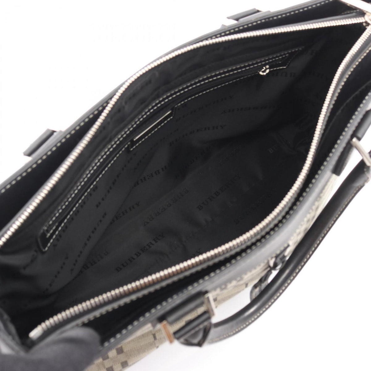Burberry Black Ivory Canvas Leather Handbag (Pre-Owned)