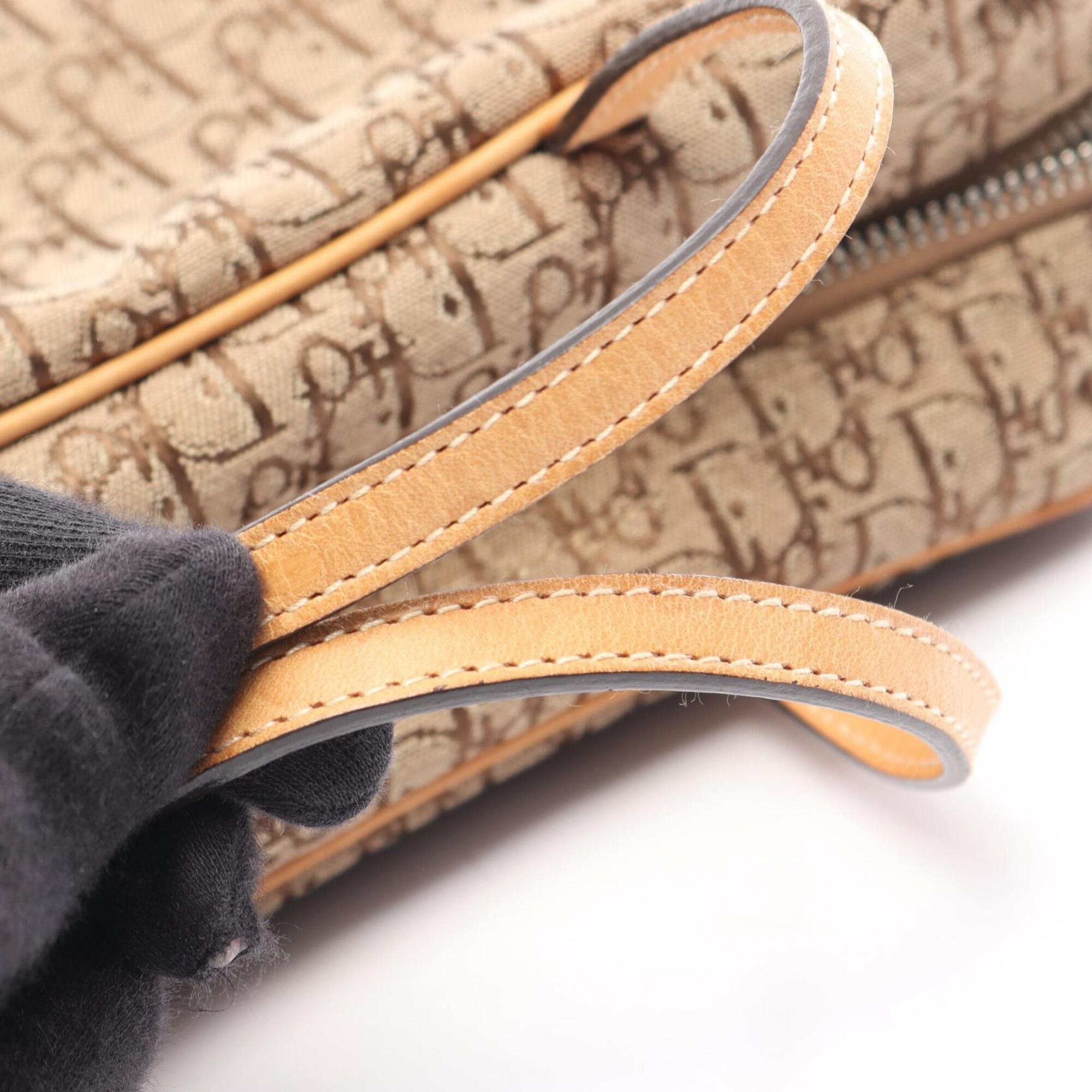 Christian Dior Beige Brown Canvas Leather Handbag (Pre-Owned)