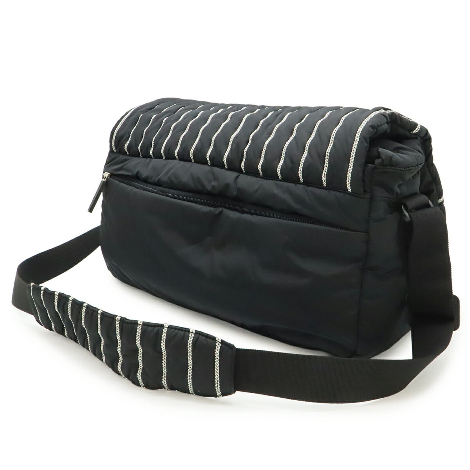 Chanel Black White Nylon Messenger Bag Shoulder Bag (Pre-Owned)