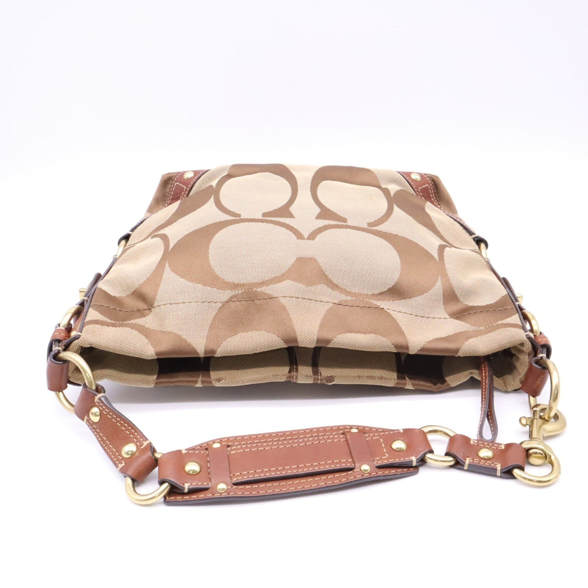 Coach Beige Brown Signature Line Shoulder Bag (Pre-Owned)