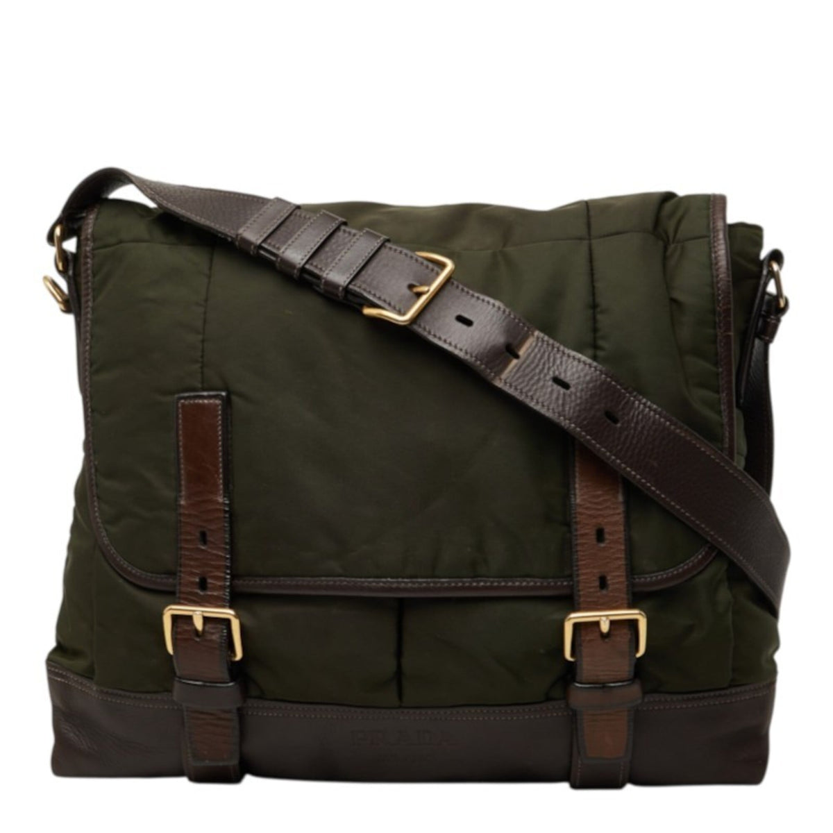 Prada Khaki Nylon Leather Messenger Bag Shoulder Bag (Pre-Owned)
