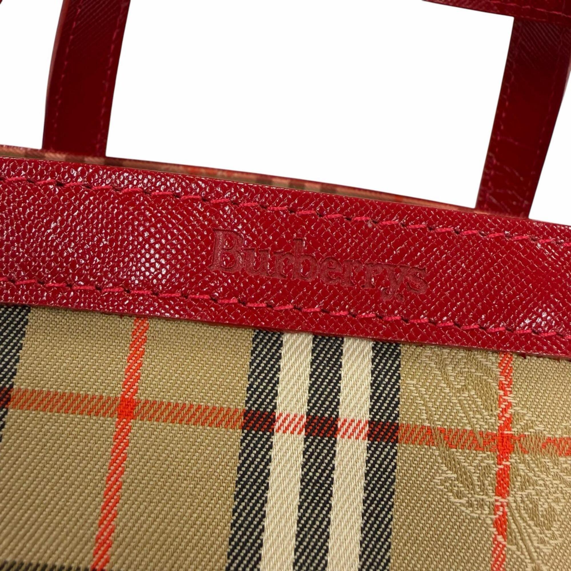 Burberry Brown Red Color Canvas Leather Handbag (Pre-Owned)