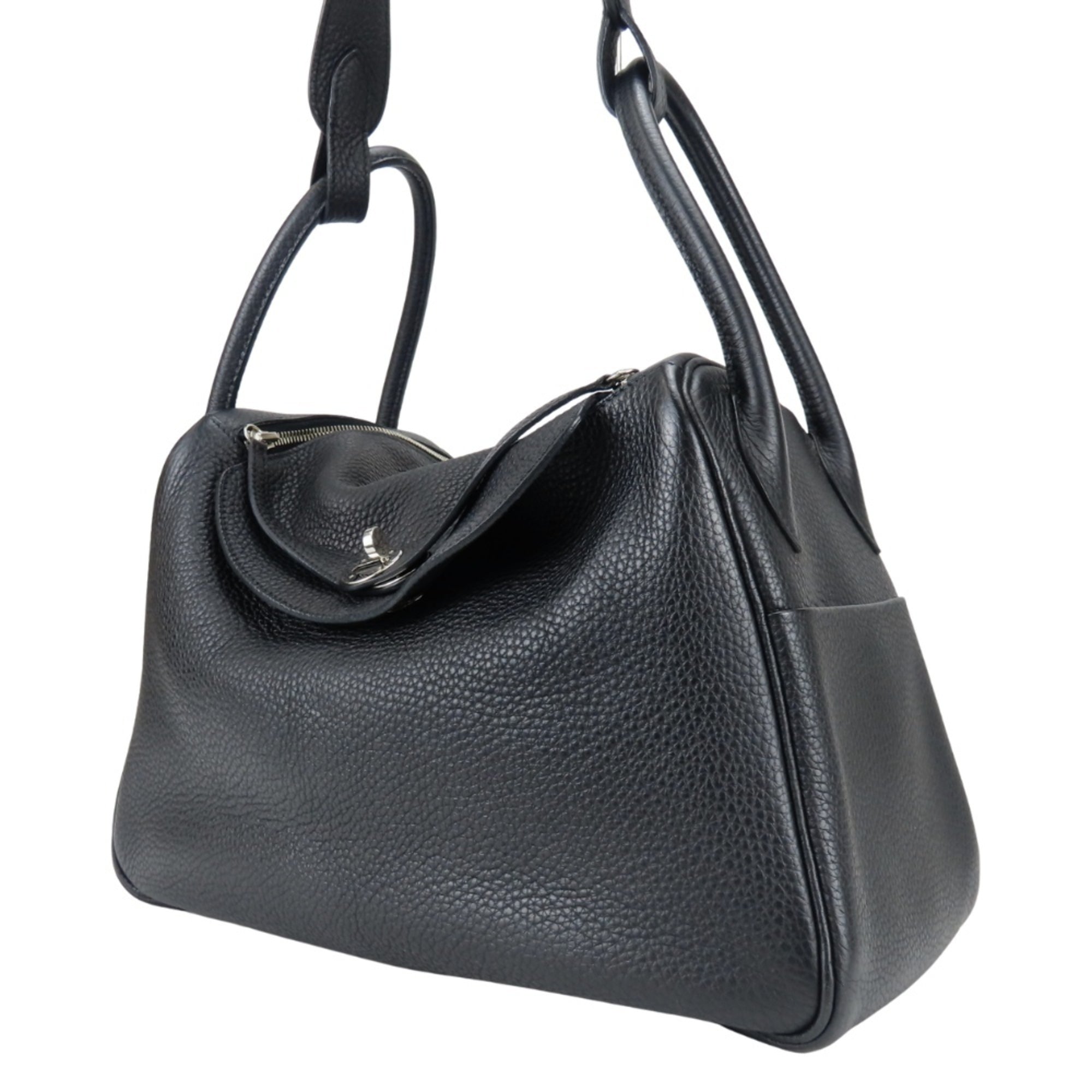 Hermes Lindy Black Taurillon Clemence Leather Handbag (Pre-Owned)