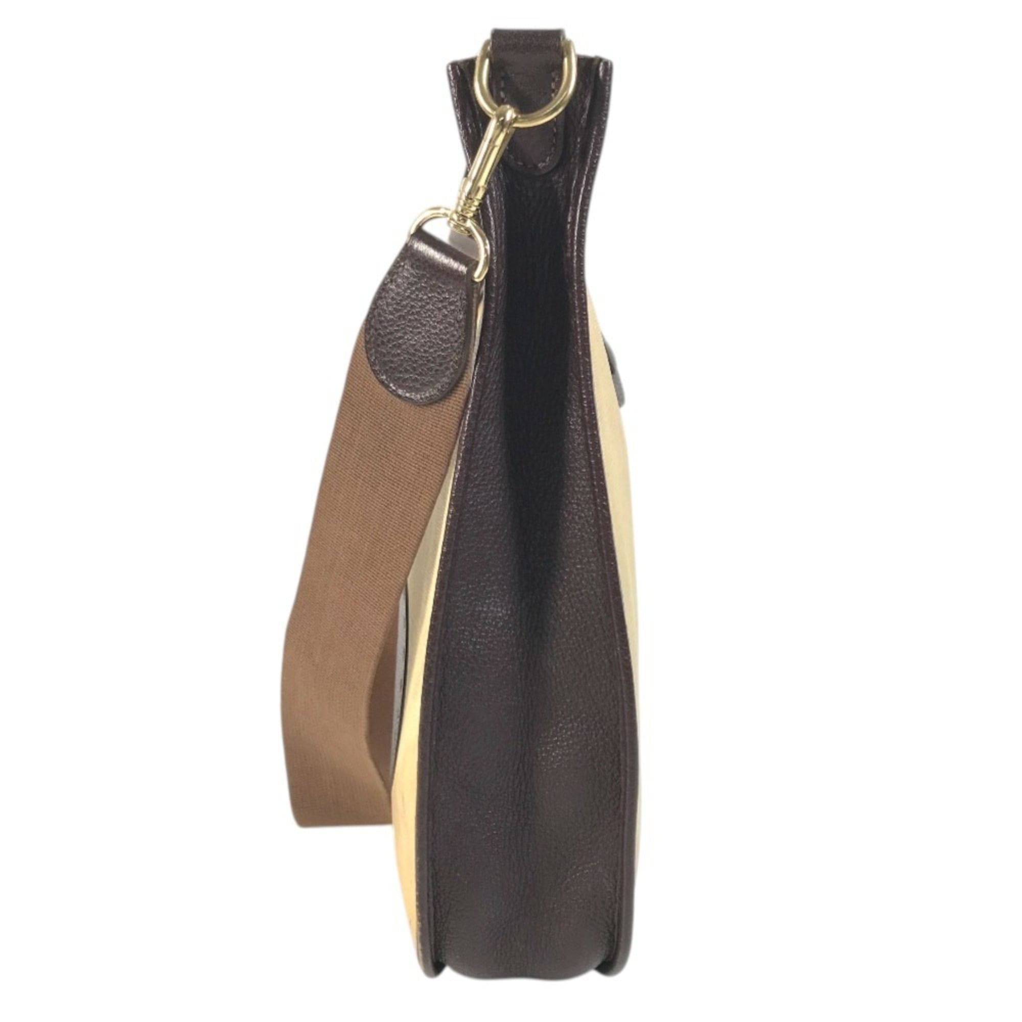 Hermes Beige Brown Yellow Leather Coated Canvas Shoulder Bag (Pre-Owned)