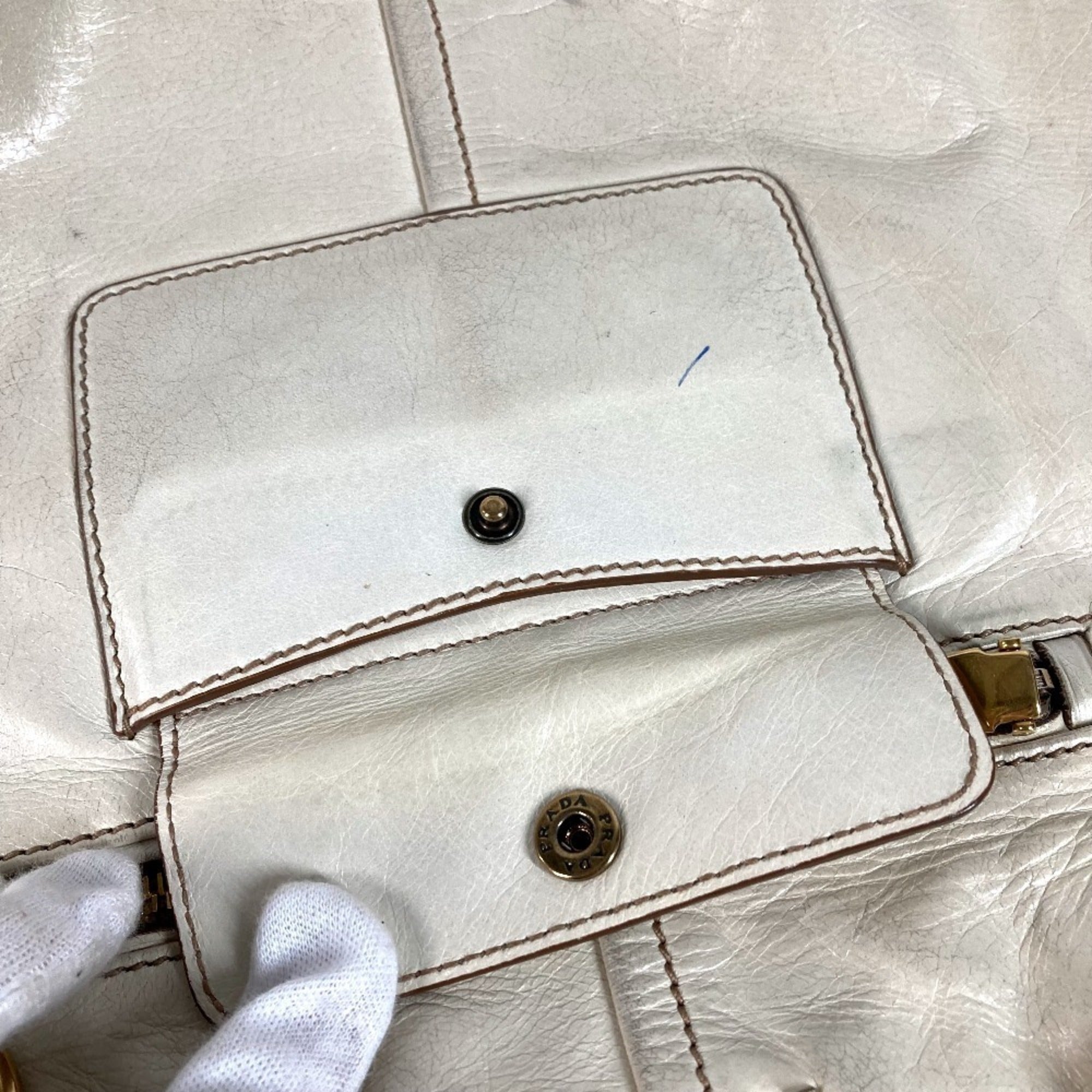 Prada Ivory Leather Shoulder Bag Tote Bag (Pre-Owned)