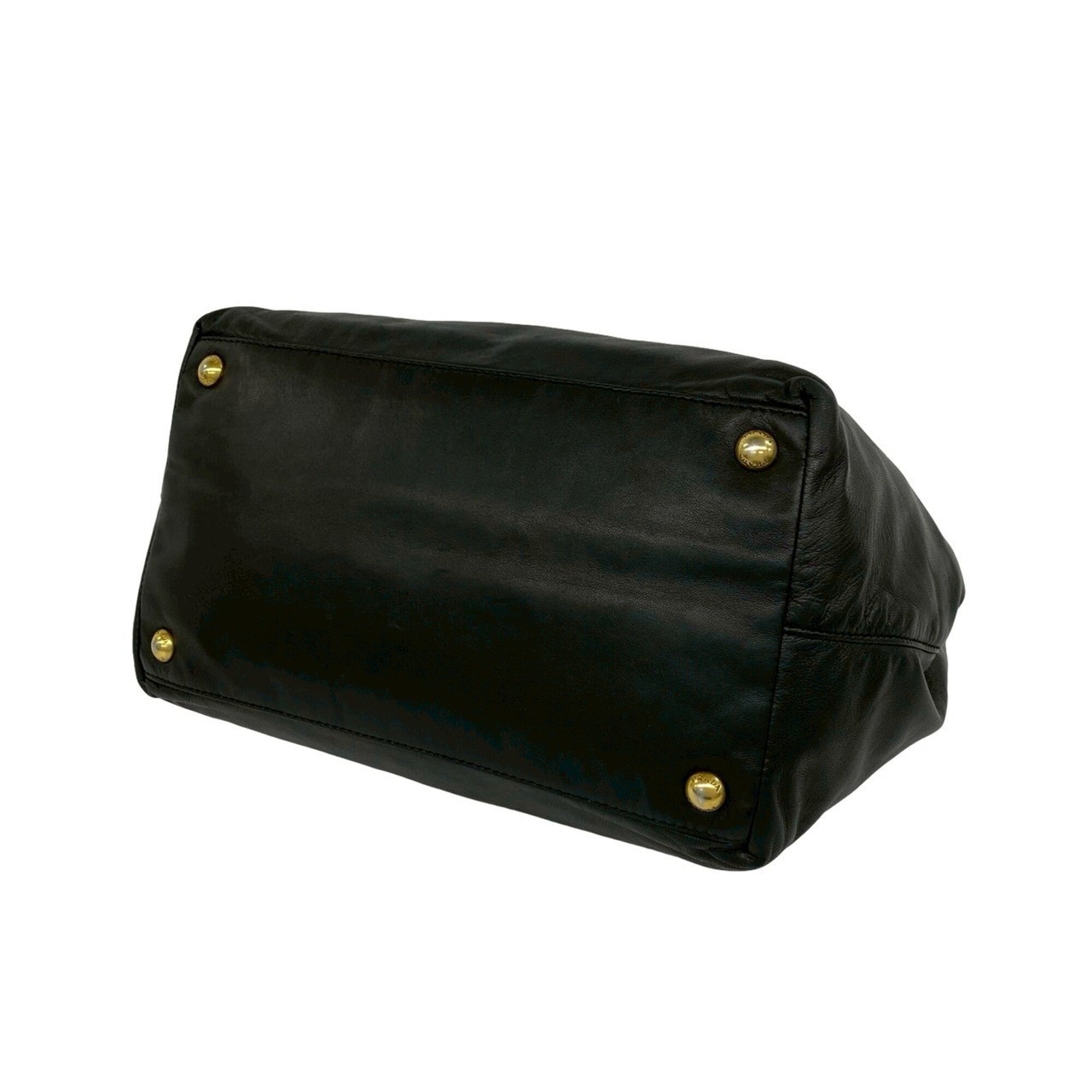 Prada Black Leather Boston Bag Handbag Tote Bag (Pre-Owned)