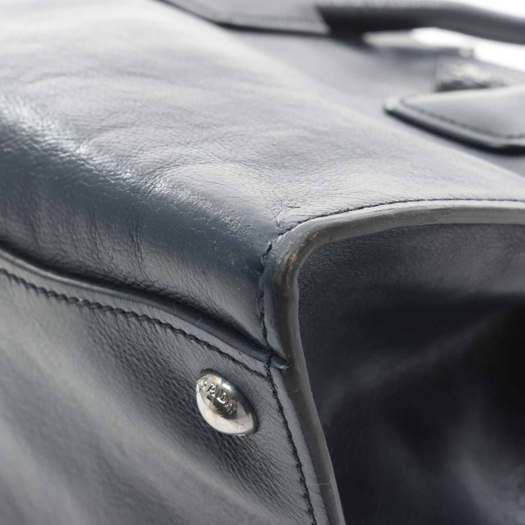 Prada Navy Leather Handbag Tote Bag (Pre-Owned)