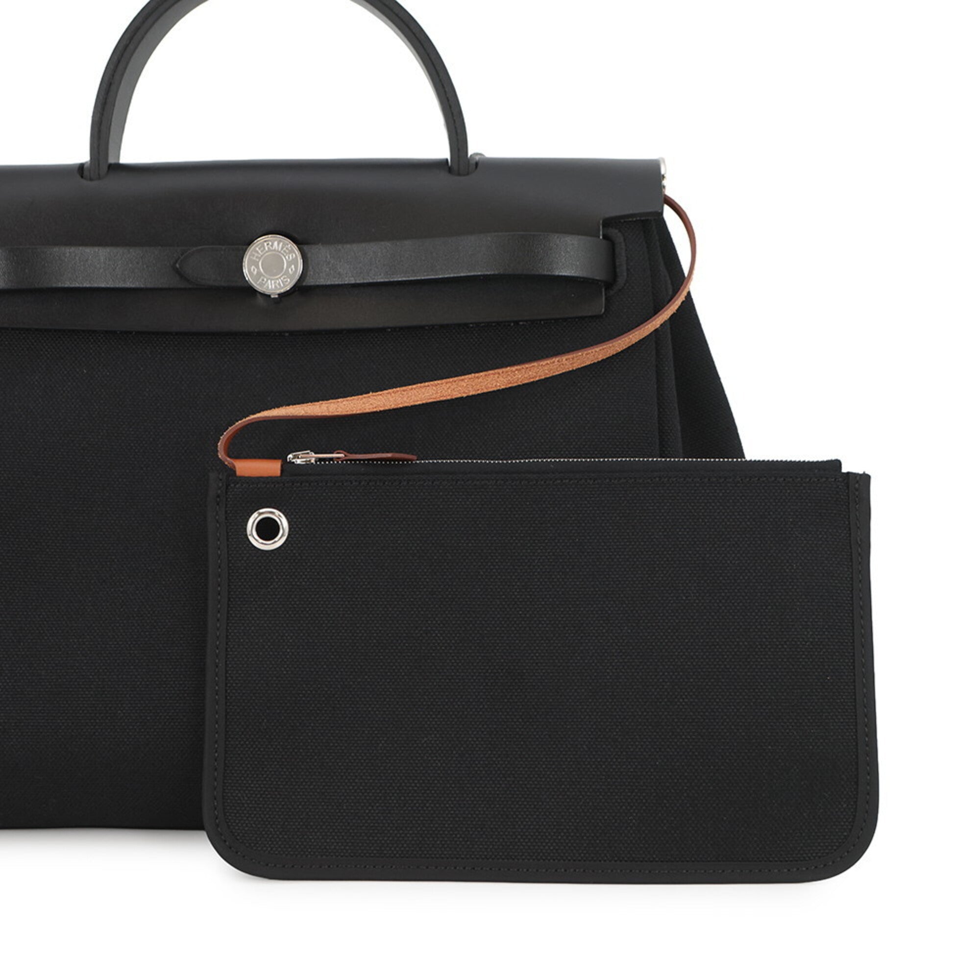 Hermes Black Toile Officier Vache Leather Handbag (Pre-Owned)