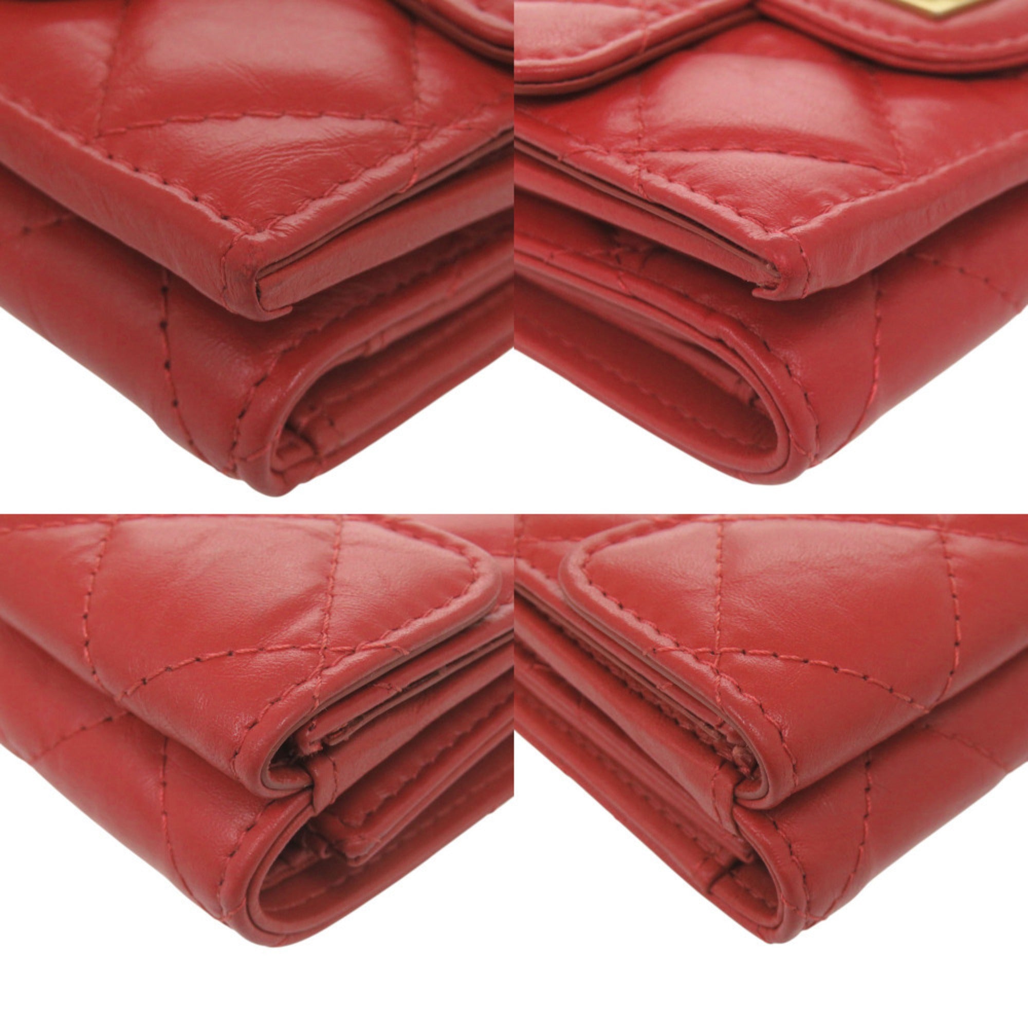 Chanel Red Color Leather Wallet (Tri-Fold) (Pre-Owned)