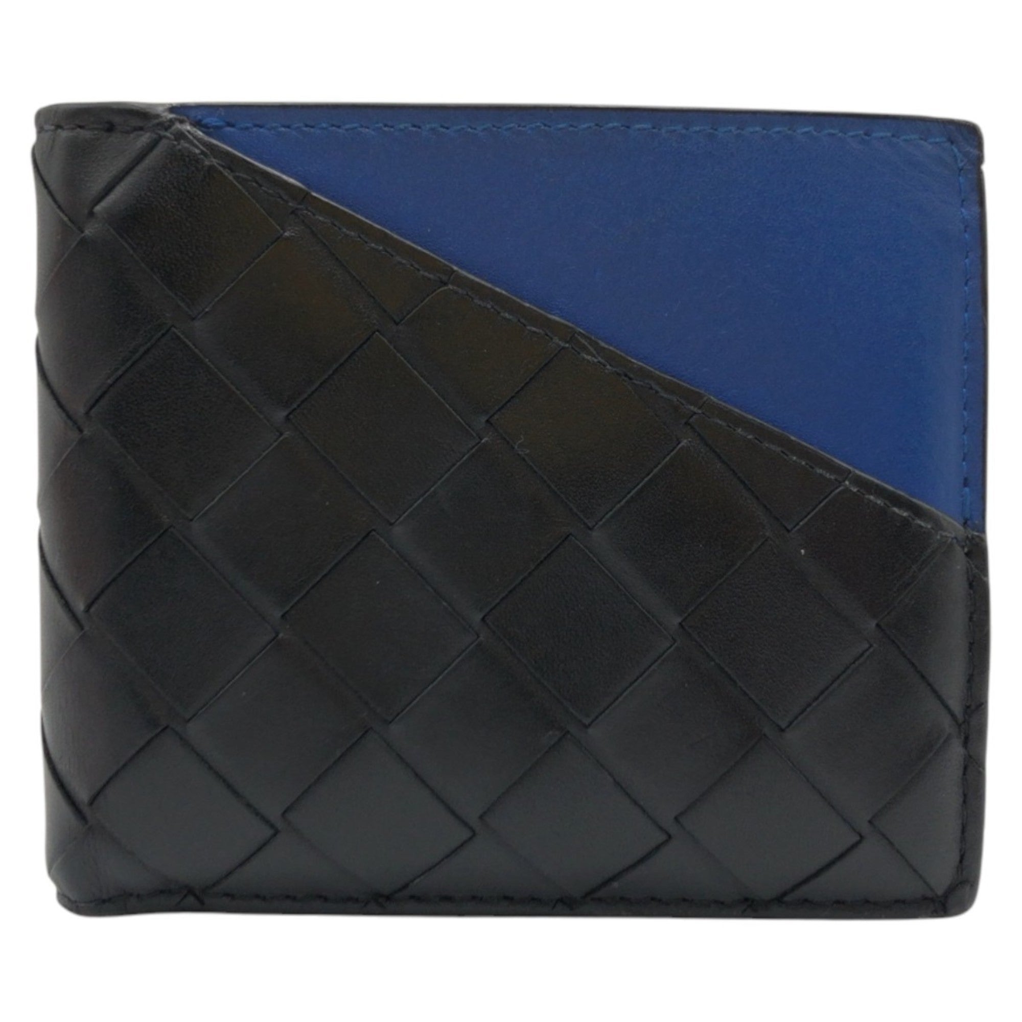Bottega Veneta Intrecciato Black Blue Leather Wallet (Bi-Fold) (Pre-Owned)