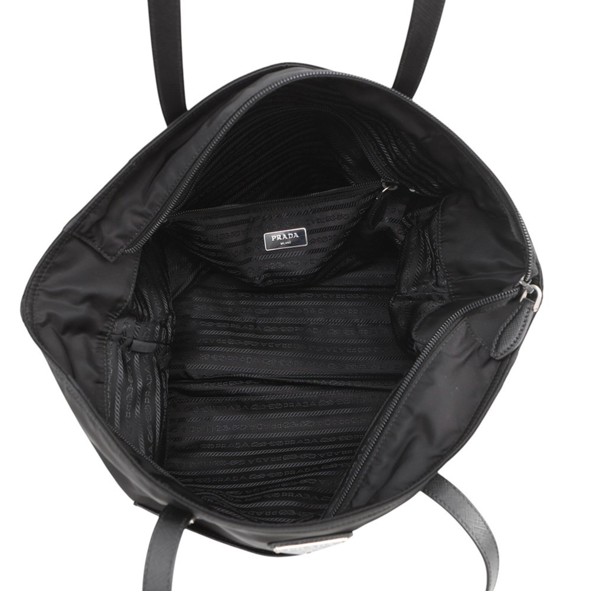 Prada Saffiano Black Nylon Leather Handbag Shopping Bag Tote Bag (Pre-Owned)