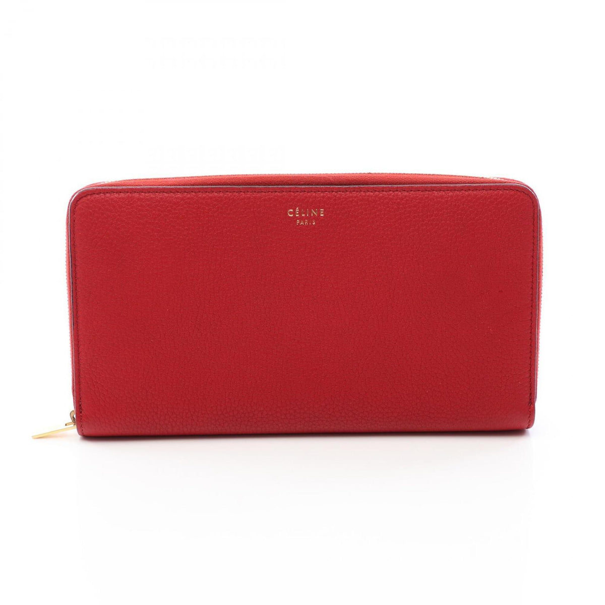 Celine Red Color Leather Long Wallet (Bi-Fold) (Pre-Owned)