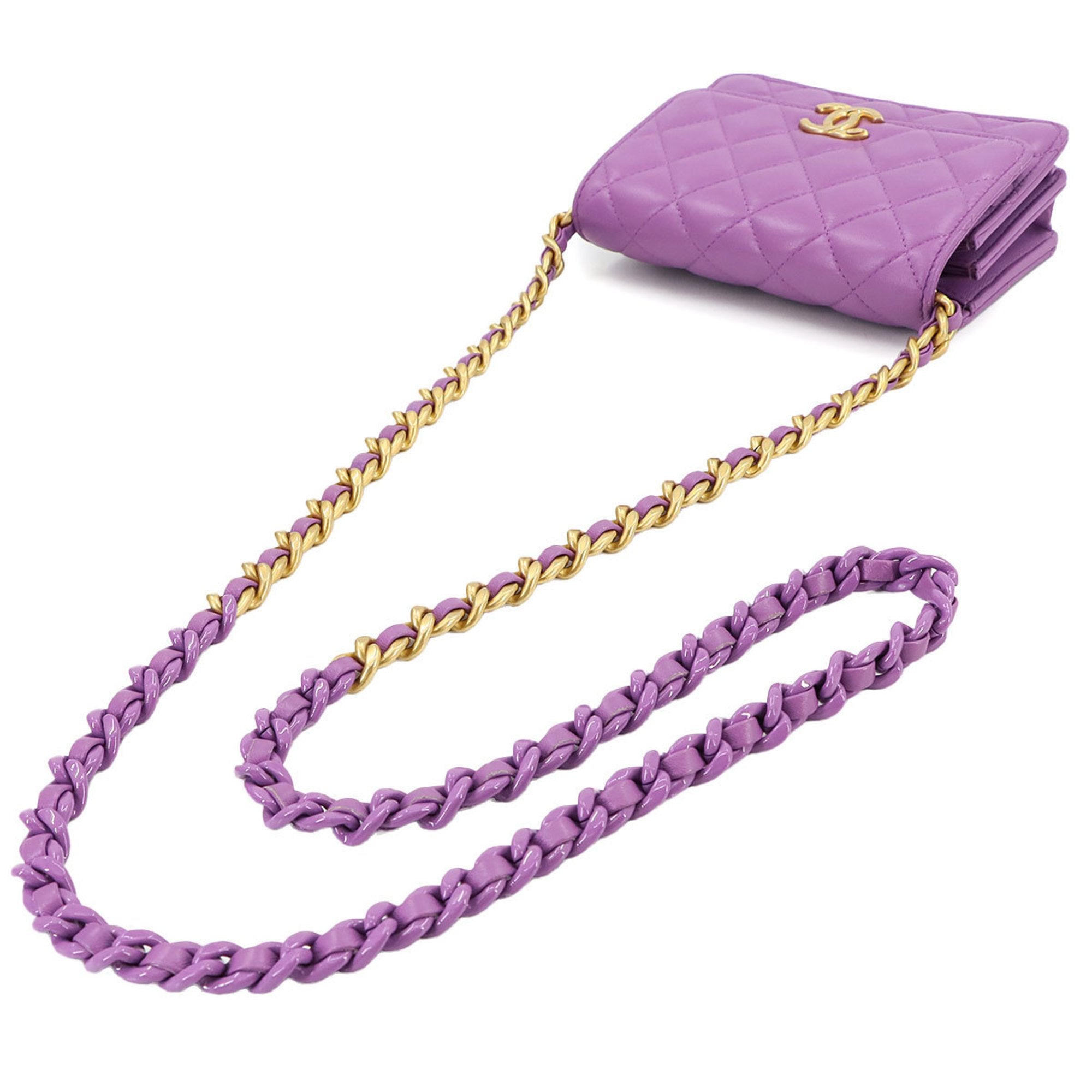 Chanel Matelasse Purple Leather Chain/Shoulder Wallet (Pre-Owned)