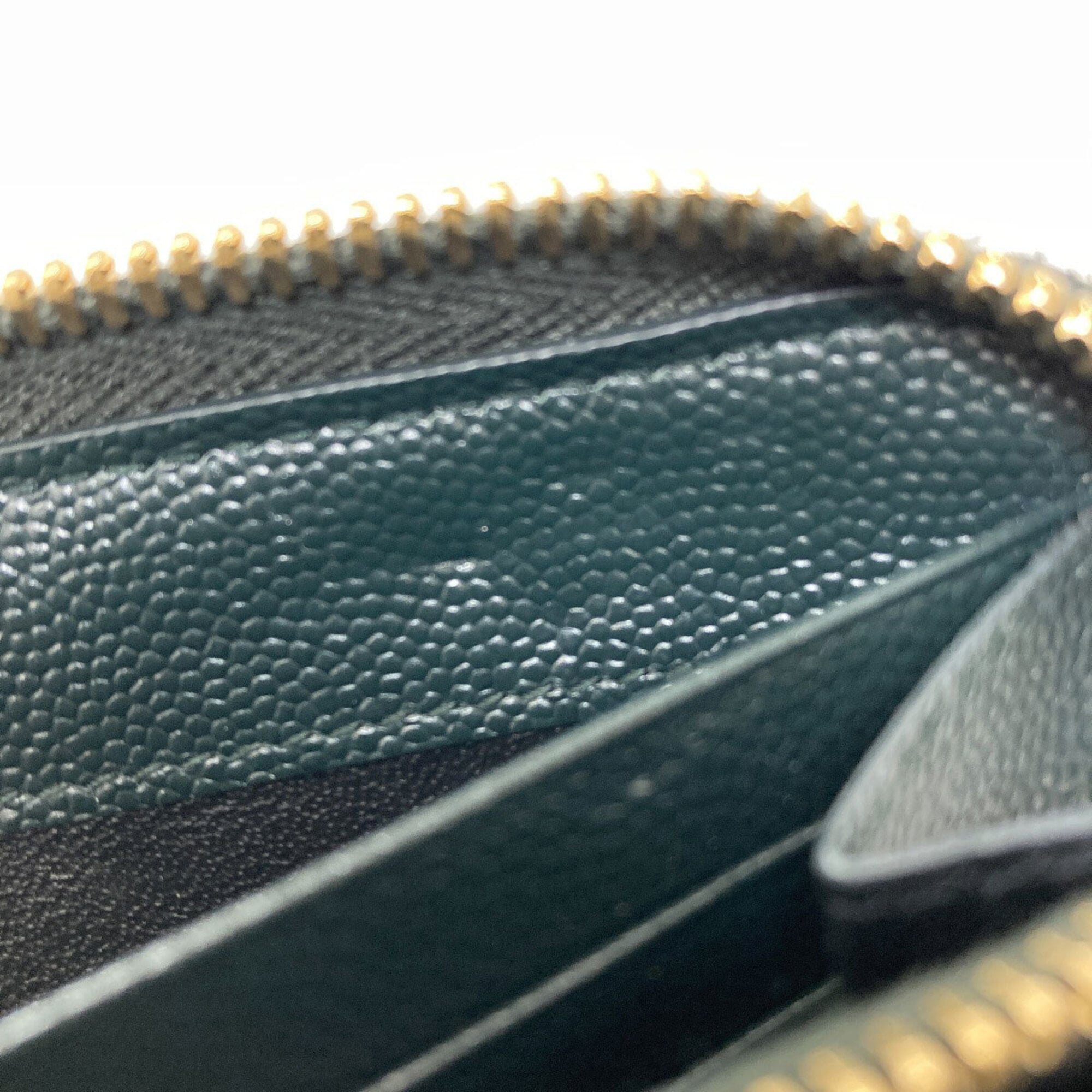Saint Laurent Dark Green Leather Long Wallet (Bi-Fold) (Pre-Owned)