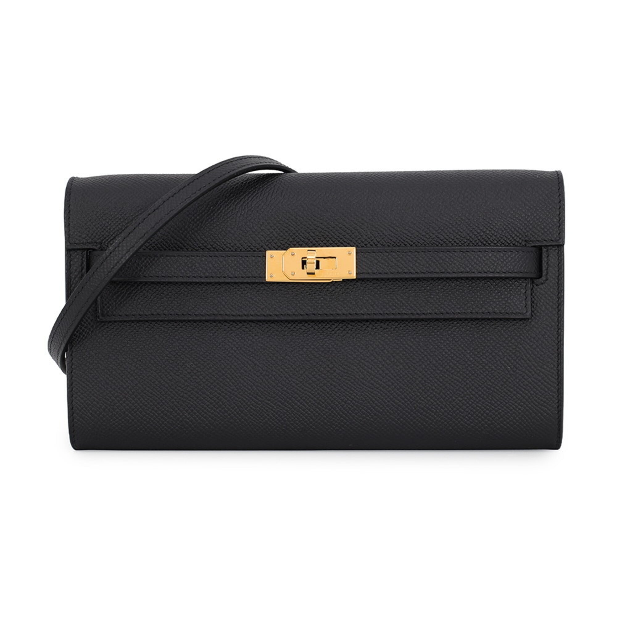 Hermes Kelly Black Epsom Leather Long Wallet (Bi-Fold) (Pre-Owned)