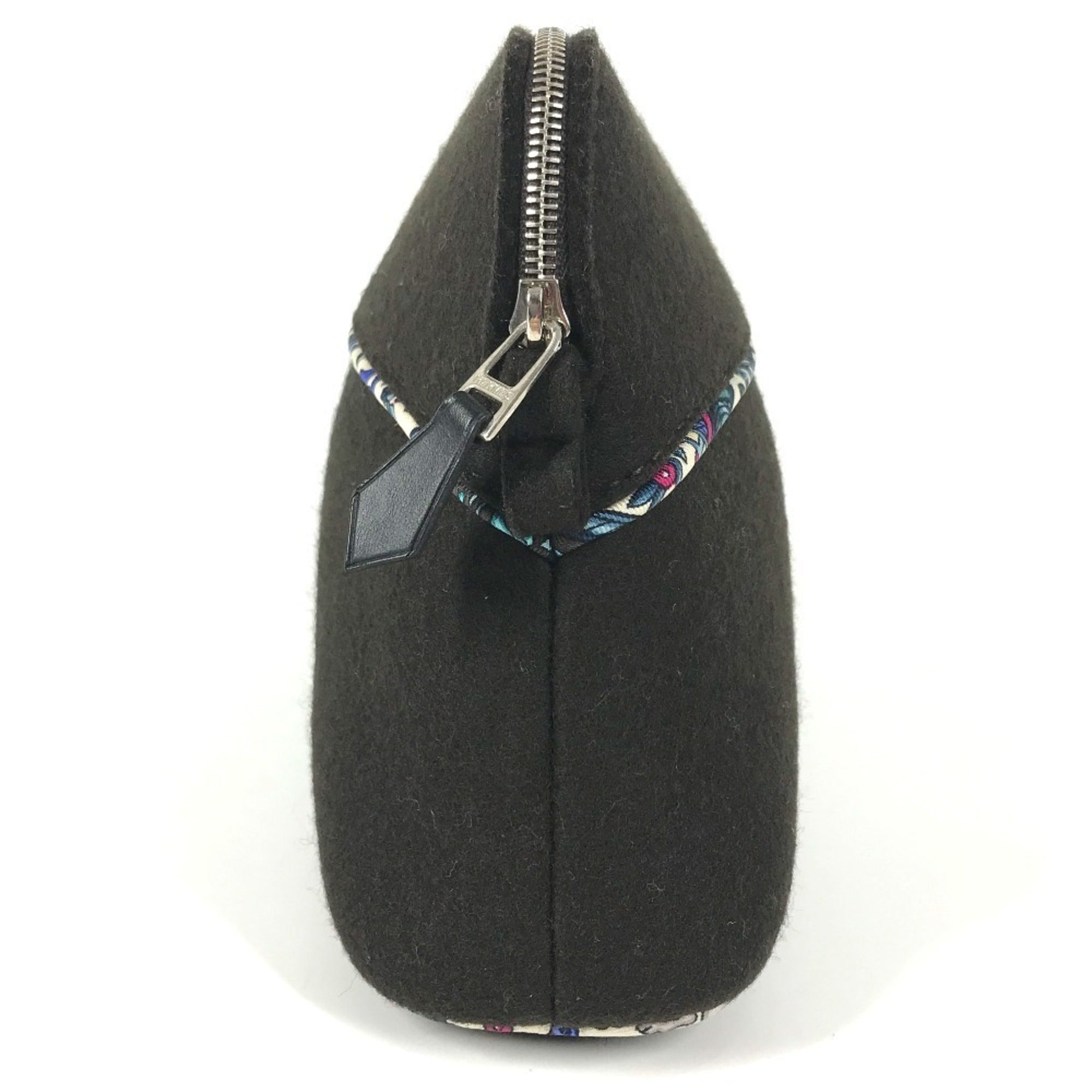 Hermes Black Blue Felt Silk Pouch (Pre-Owned)