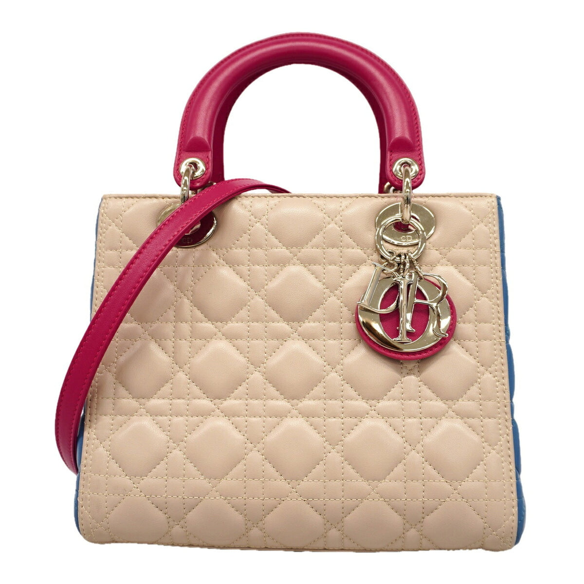 Christian Dior Beige Blue Pink Leather Handbag (Pre-Owned)