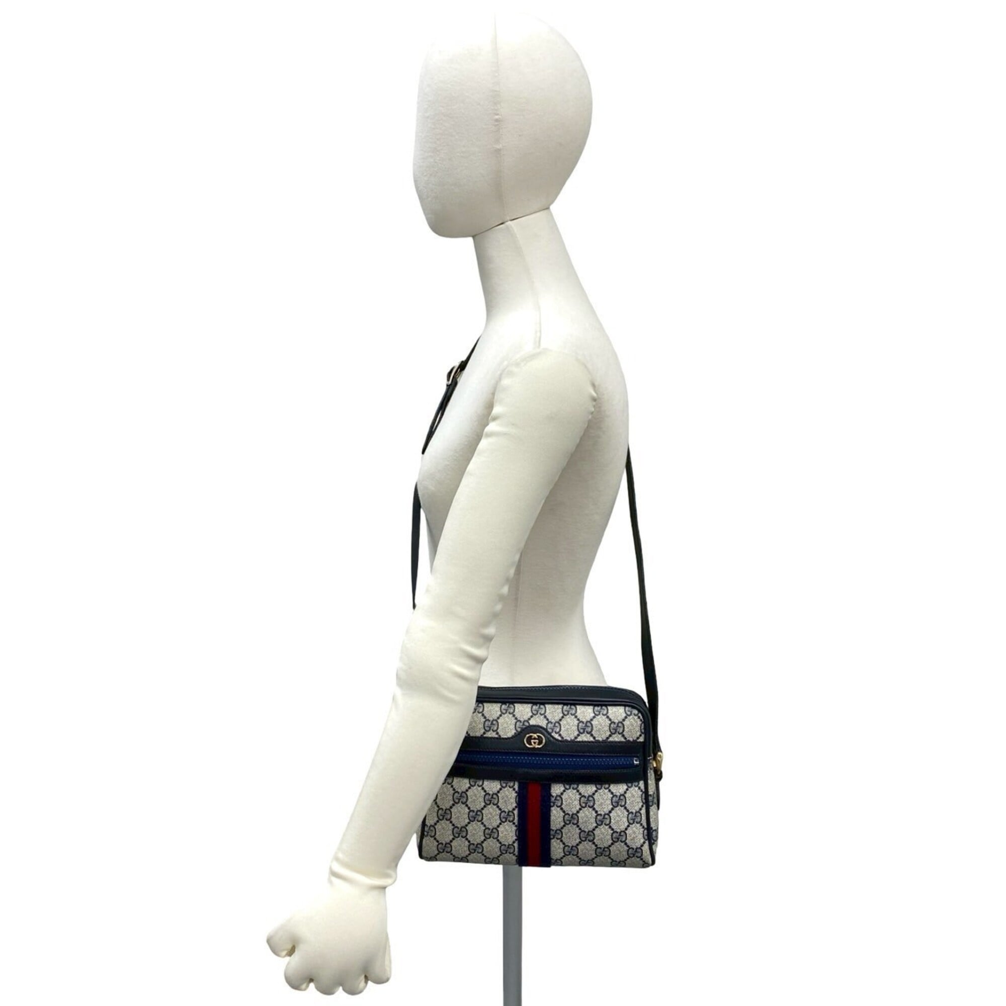 Gucci Navy Red Color Pvc Leather Shoulder Bag (Pre-Owned)