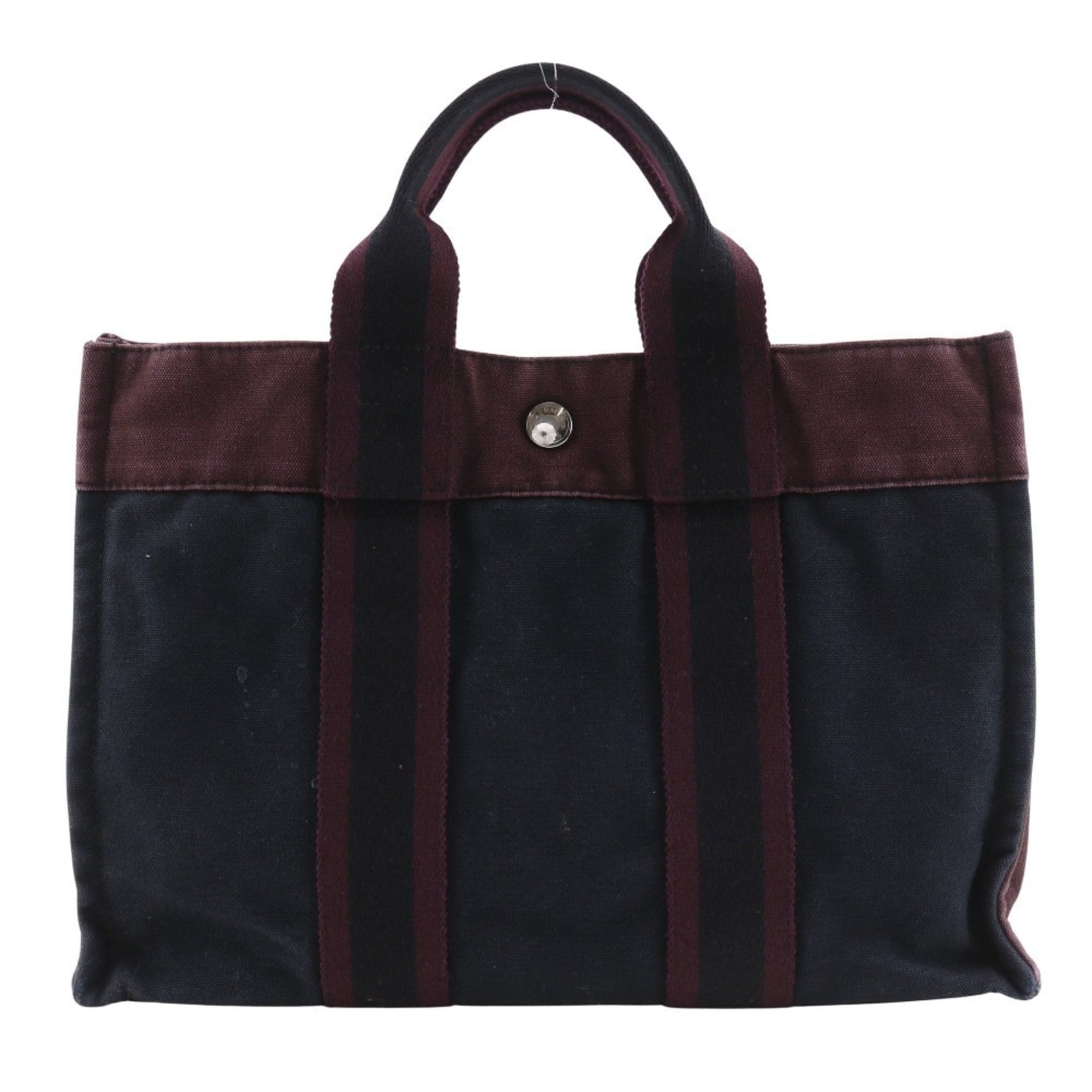Hermes Black Red Color Cotton Handbag (Pre-Owned)