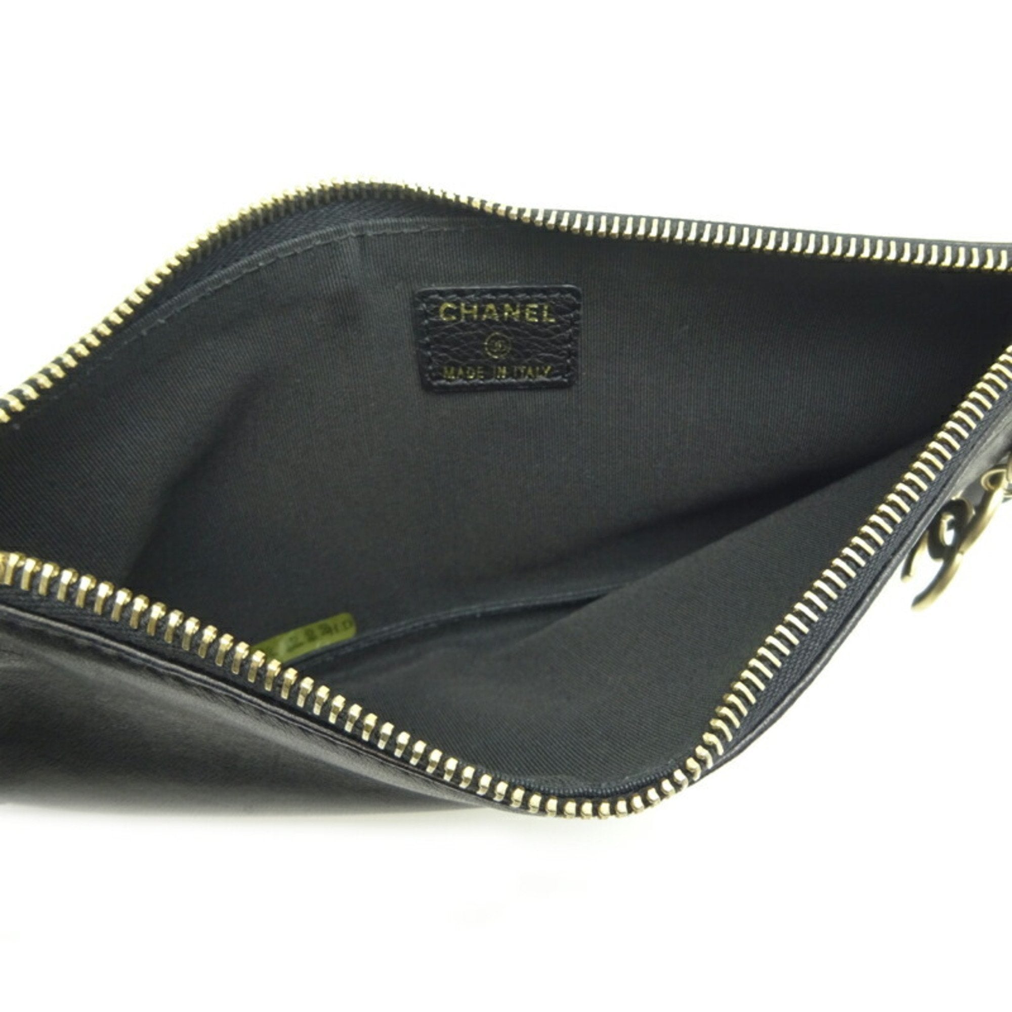 Chanel Camellia Black Leather Handbag Pouch (Pre-Owned)
