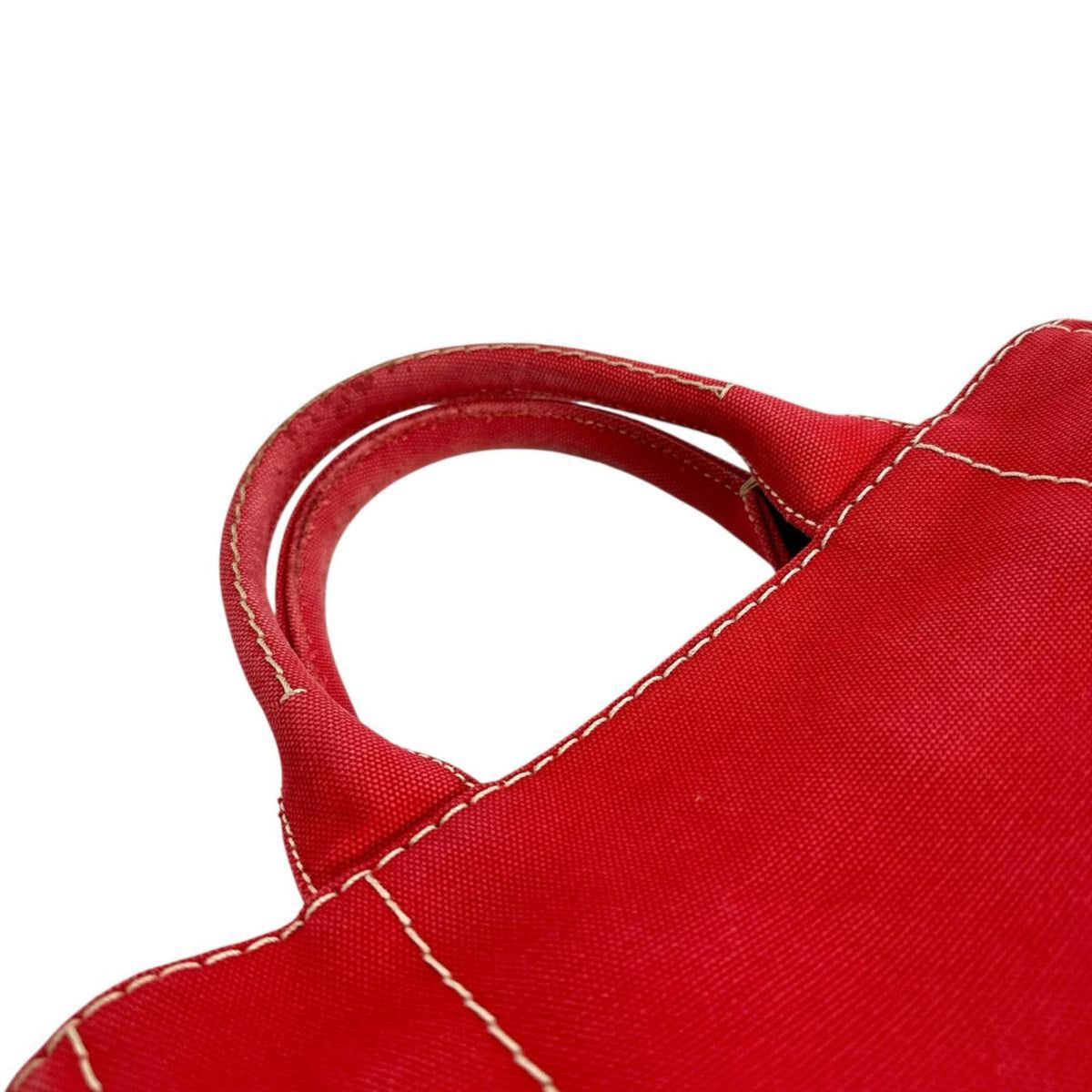 Prada Red Color Canvas Tote Bag (Pre-Owned)