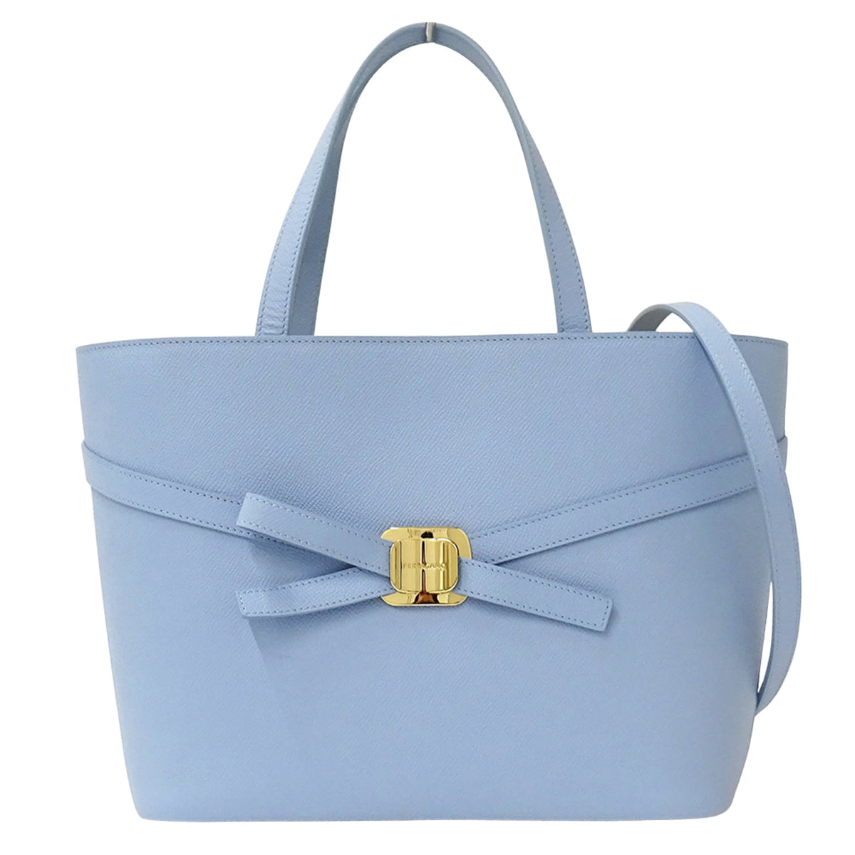 Salvatore Ferragamo Light Blue Leather Handbag Shoulder Bag Tote Bag (Pre-Owned)