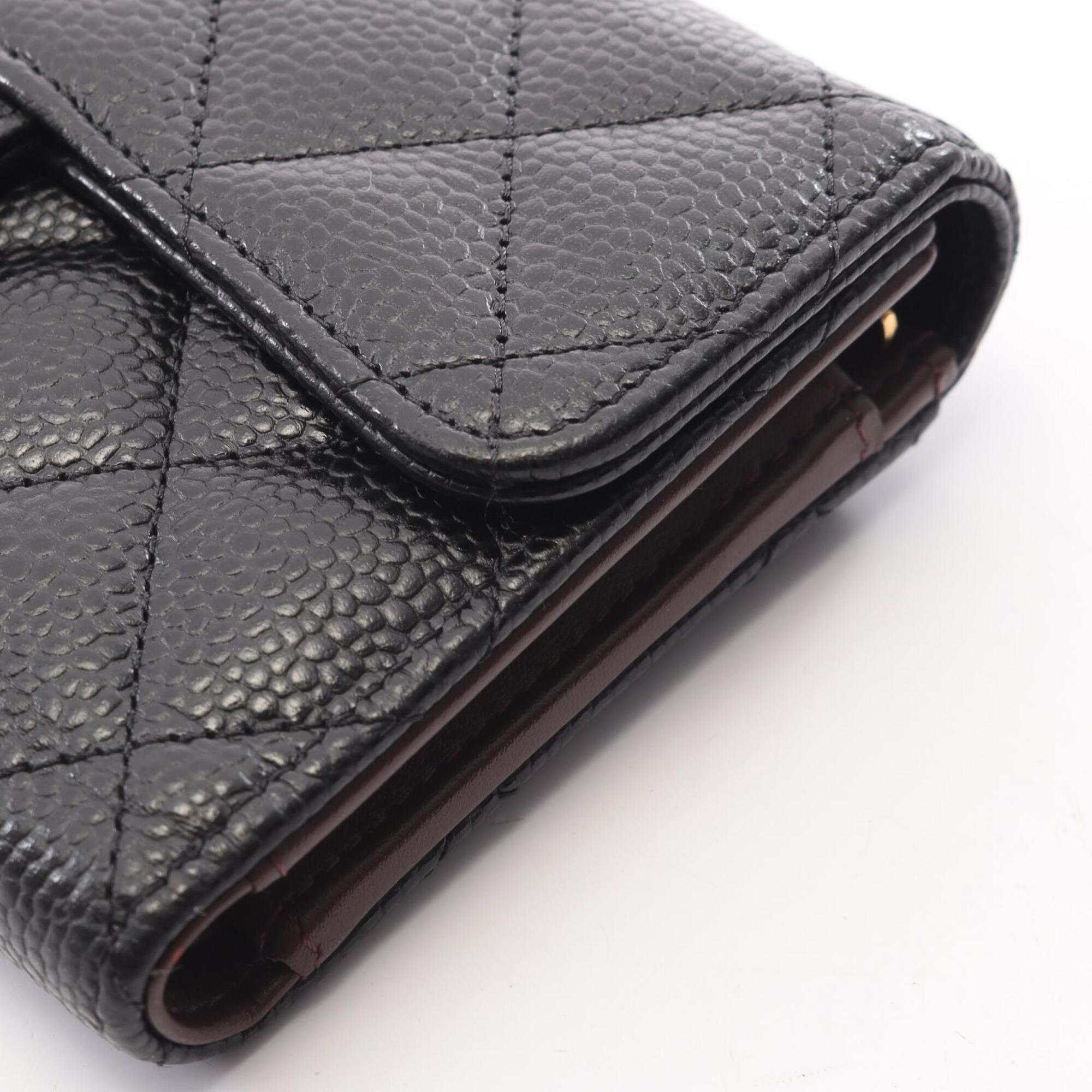 Chanel Black Grained Calfskin Middle Wallet (Tri-Fold) (Pre-Owned)