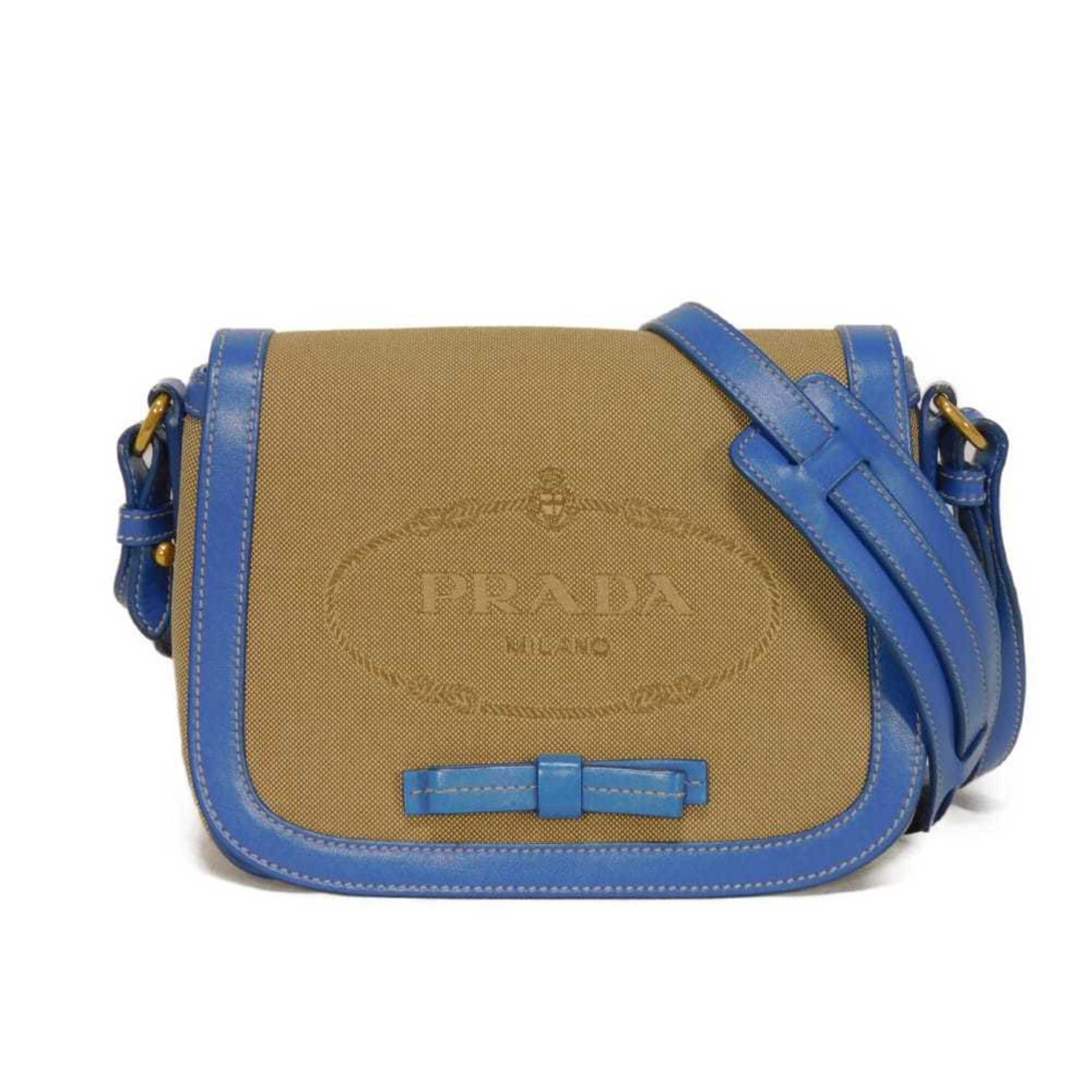 Prada Brown Canvas Leather Shoulder Bag (Pre-Owned)