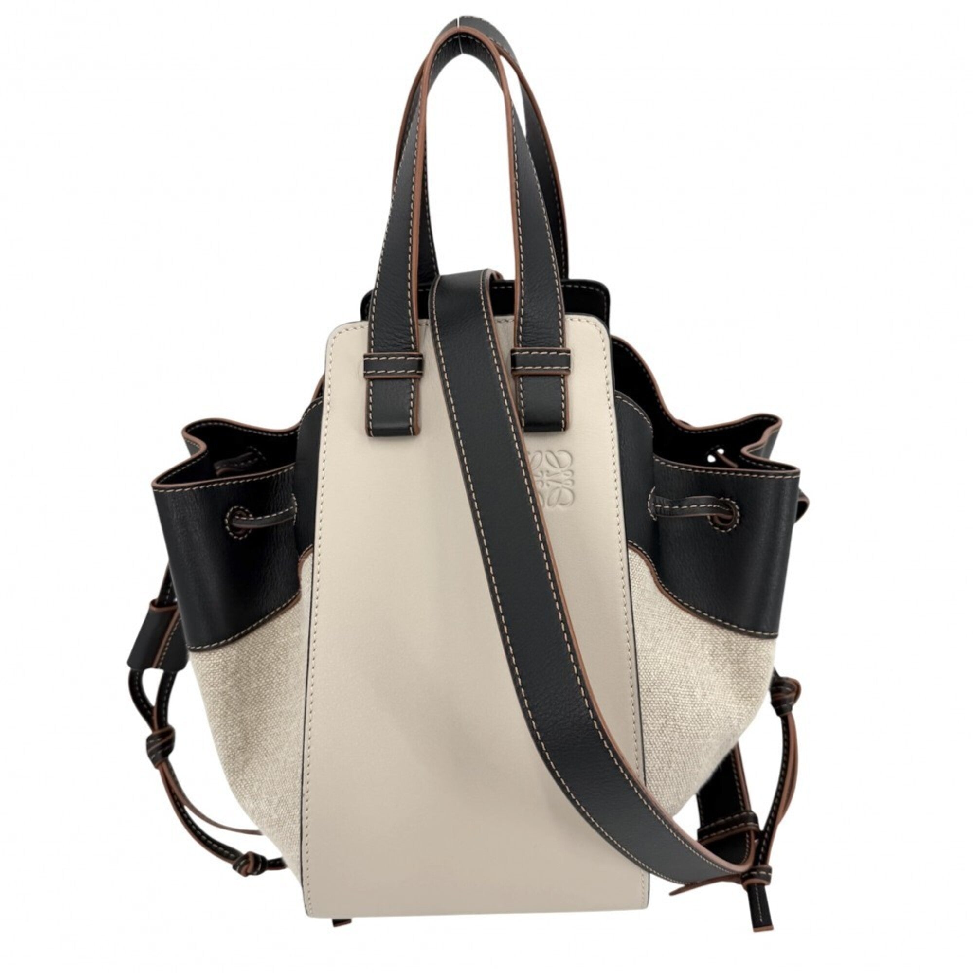 Loewe Beige Black White Leather Handbag Shoulder Bag Tote Bag (Pre-Owned)