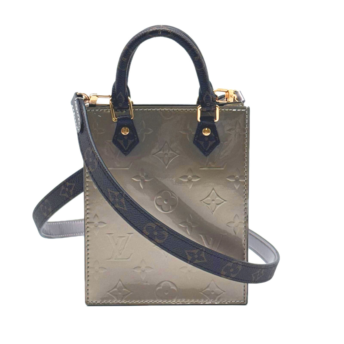 Louis Vuitton Gold Brown Patent Leather Coated Canvas Shoulder Bag (Pre-Owned)