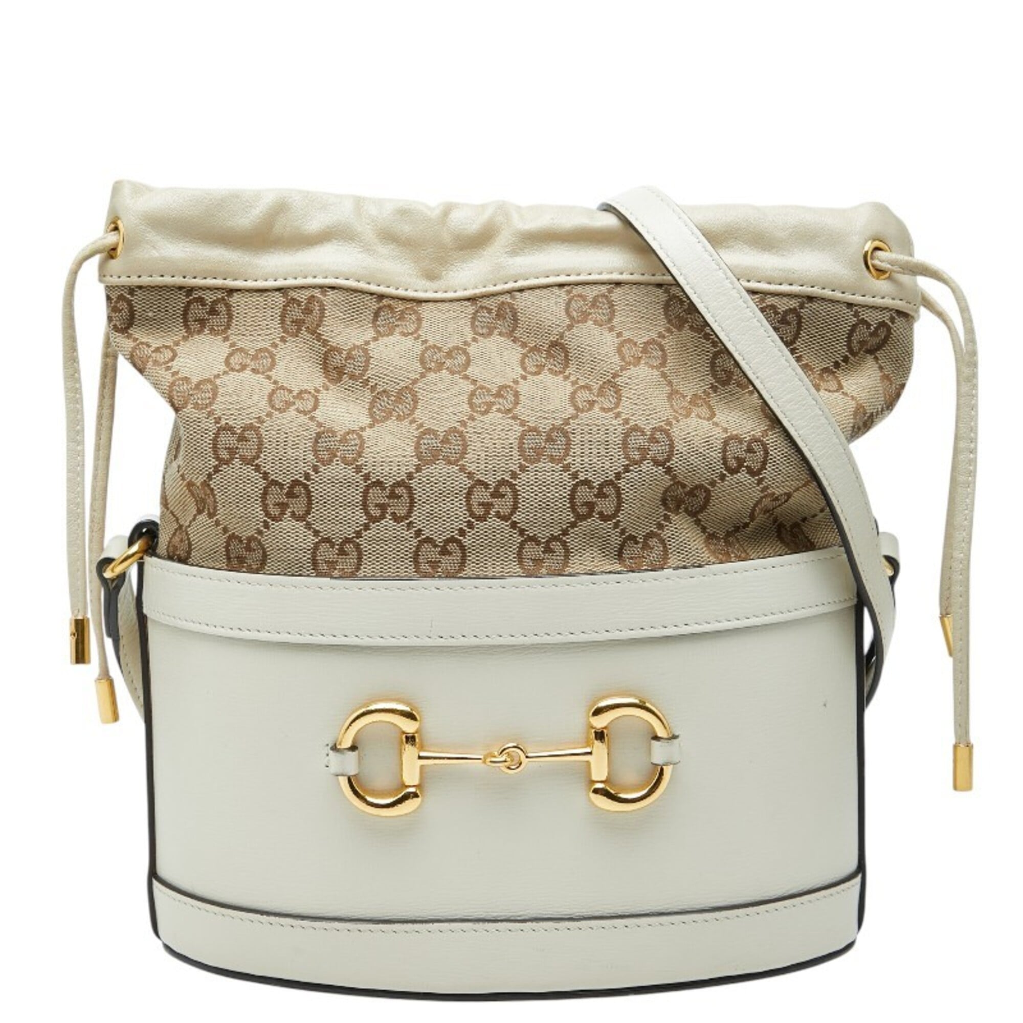 Gucci Beige White Canvas Leather Shoulder Bag (Pre-Owned)