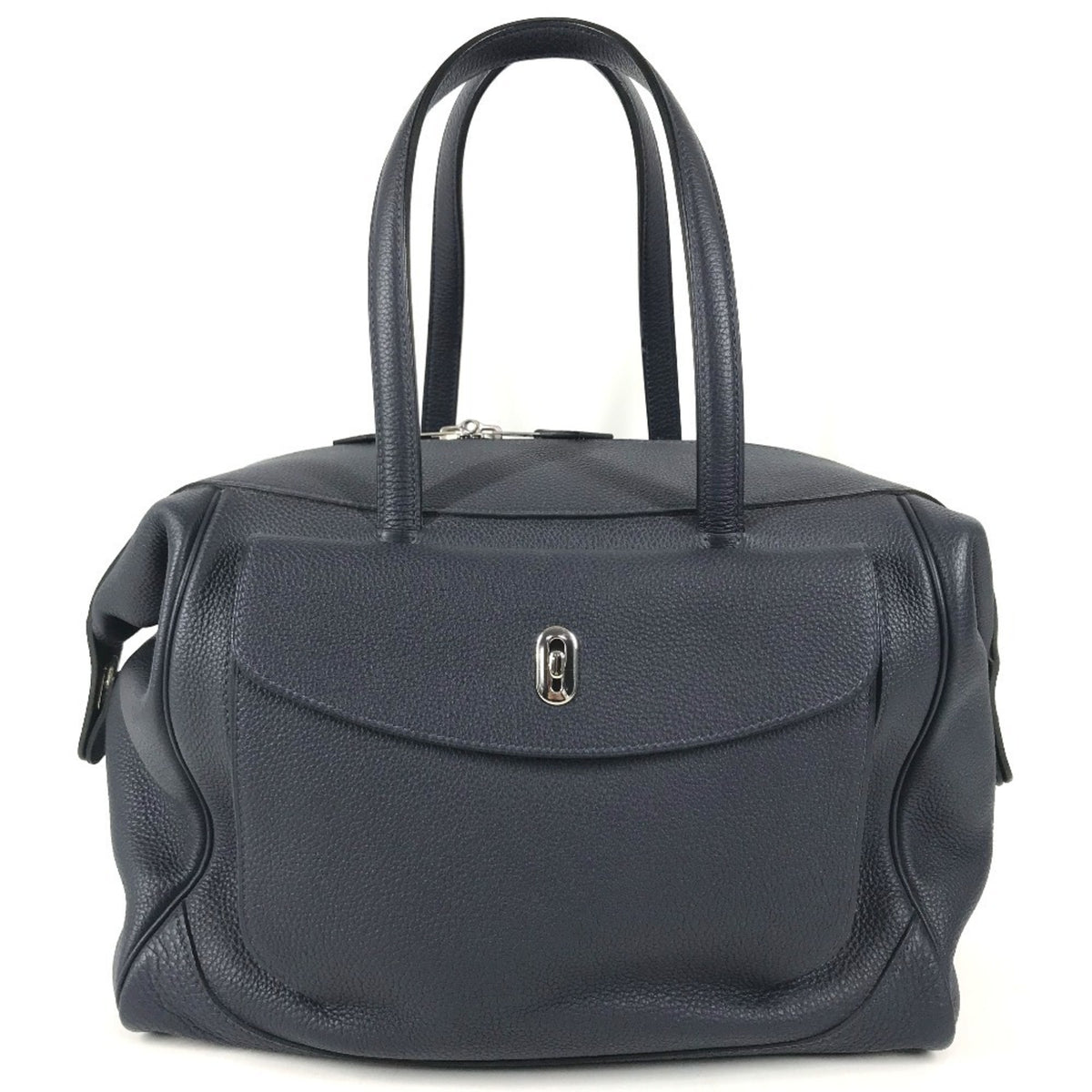 Hermes Navy Togo Leather Boston Bag Handbag Shoulder Bag (Pre-Owned)