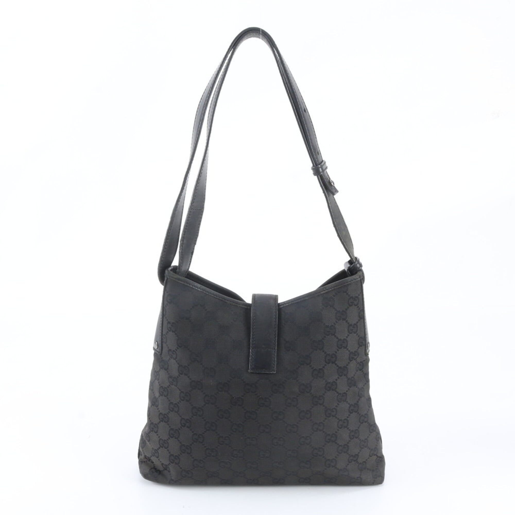 Gucci Black Leather Canvas Shoulder Bag Tote Bag (Pre-Owned)