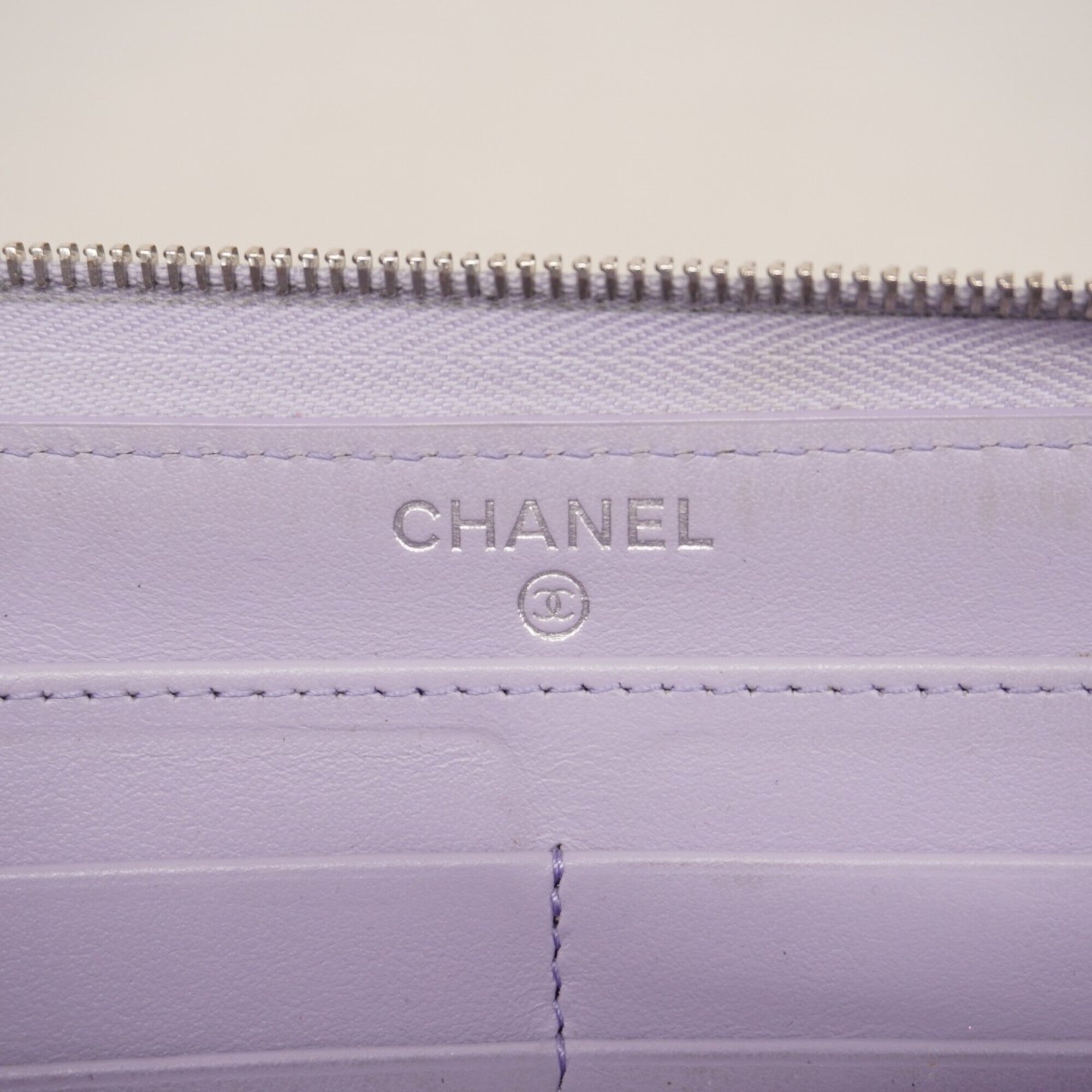 Chanel Purple Grained Calfskin Long Wallet (Bi-Fold) (Pre-Owned)