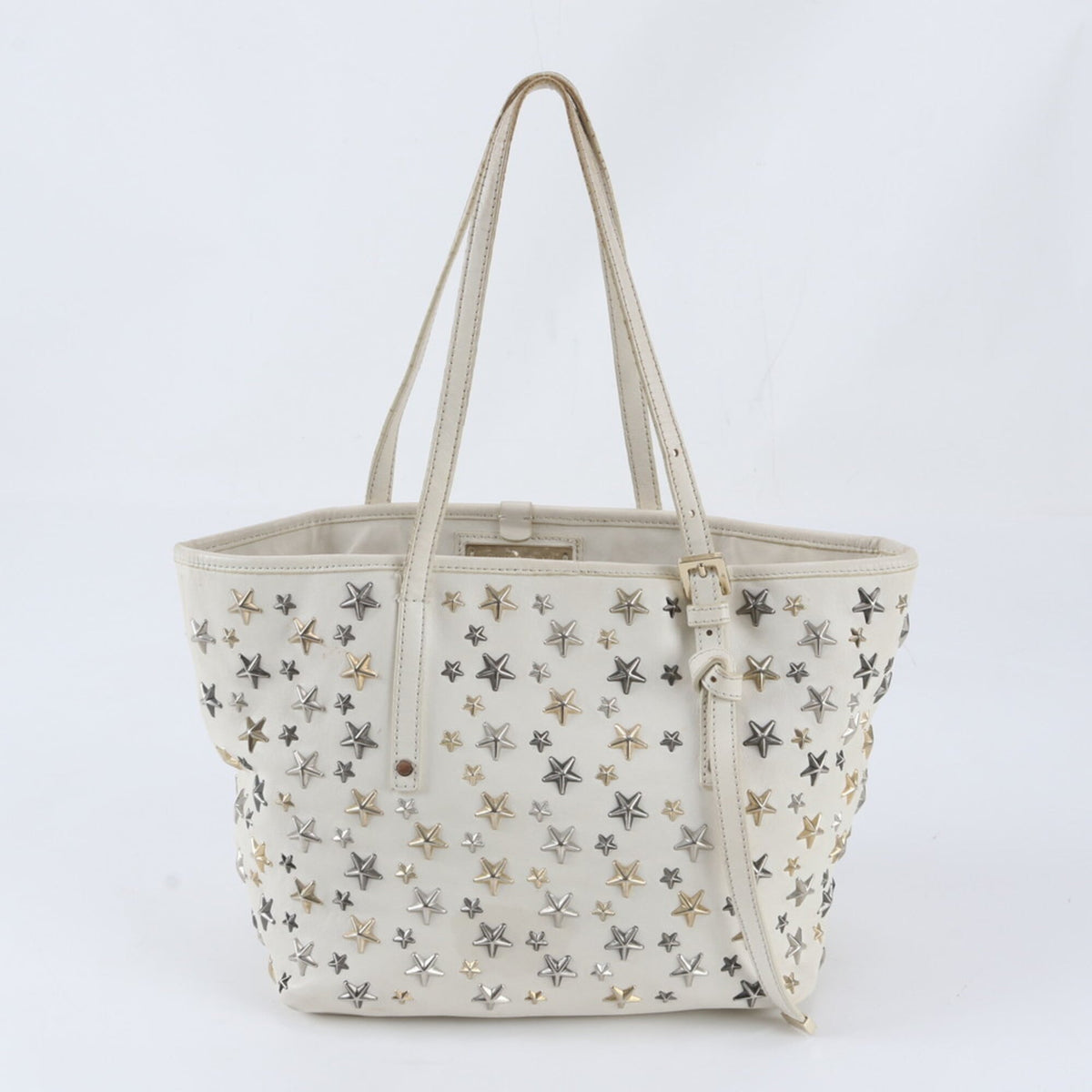 Jimmy Choo Silver White Leather Handbag Shoulder Bag Tote Bag (Pre-Owned)