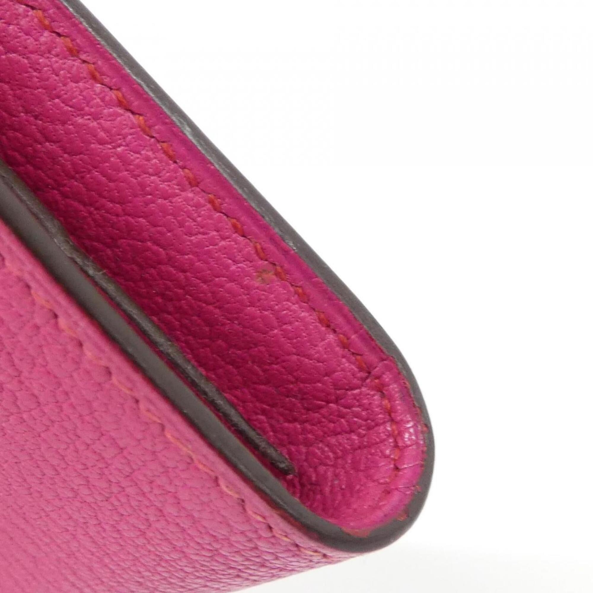 Hermes Rose Shocking Chevre Leather Long Wallet (Bi-Fold) (Pre-Owned)