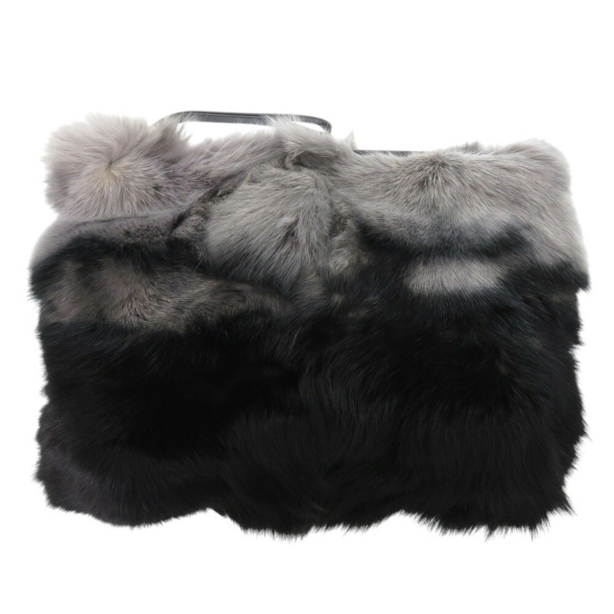 Tod's Black Gray Leather Fur Clutch Bag (Pre-Owned)