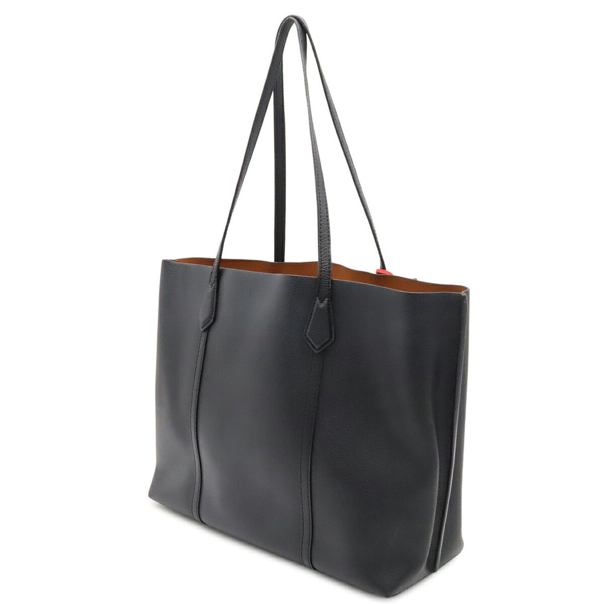 Tory Burch Black Red Color Leather Shoulder Bag Tote Bag (Pre-Owned)