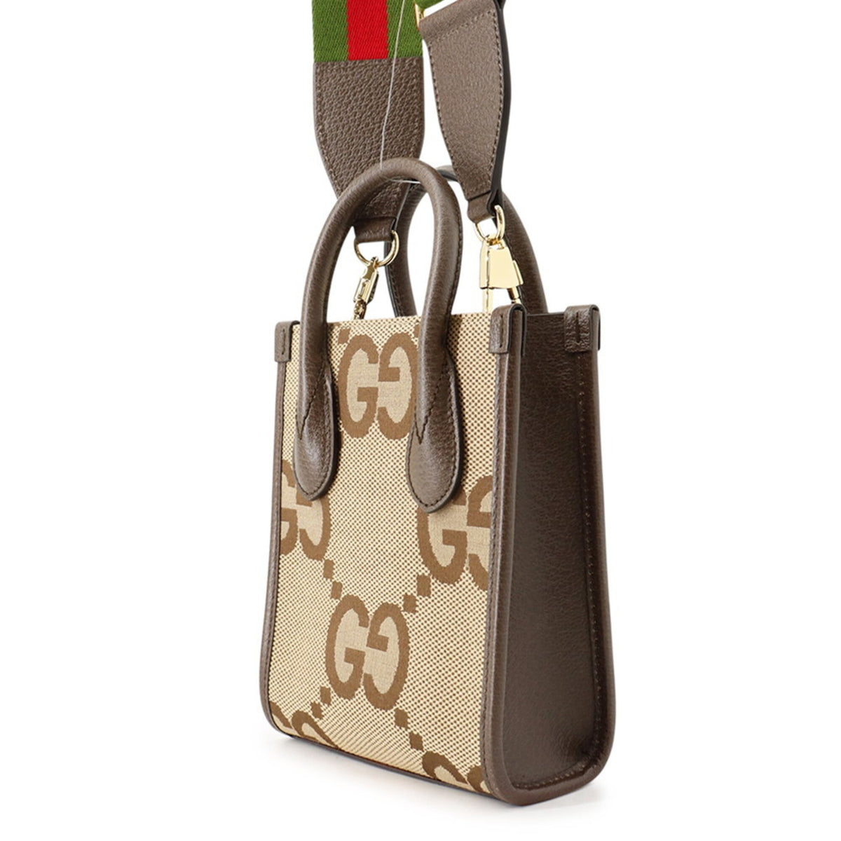 Gucci Beige Brown Canvas Leather Handbag Shoulder Bag Tote Bag (Pre-Owned)