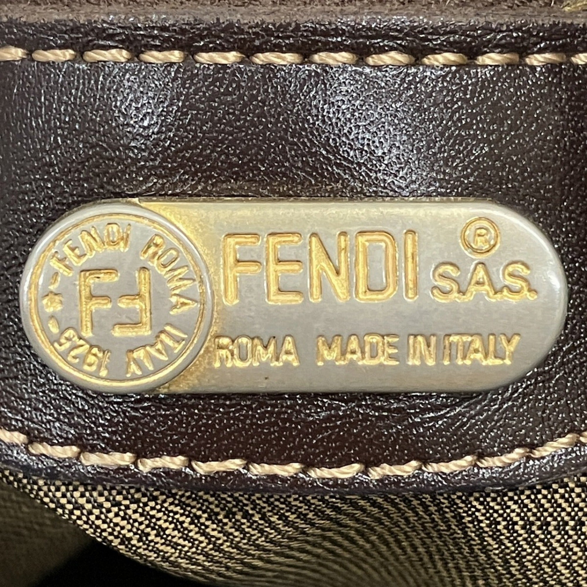 Fendi Zucca Brown Canvas Leather Shoulder Bag (Pre-Owned)