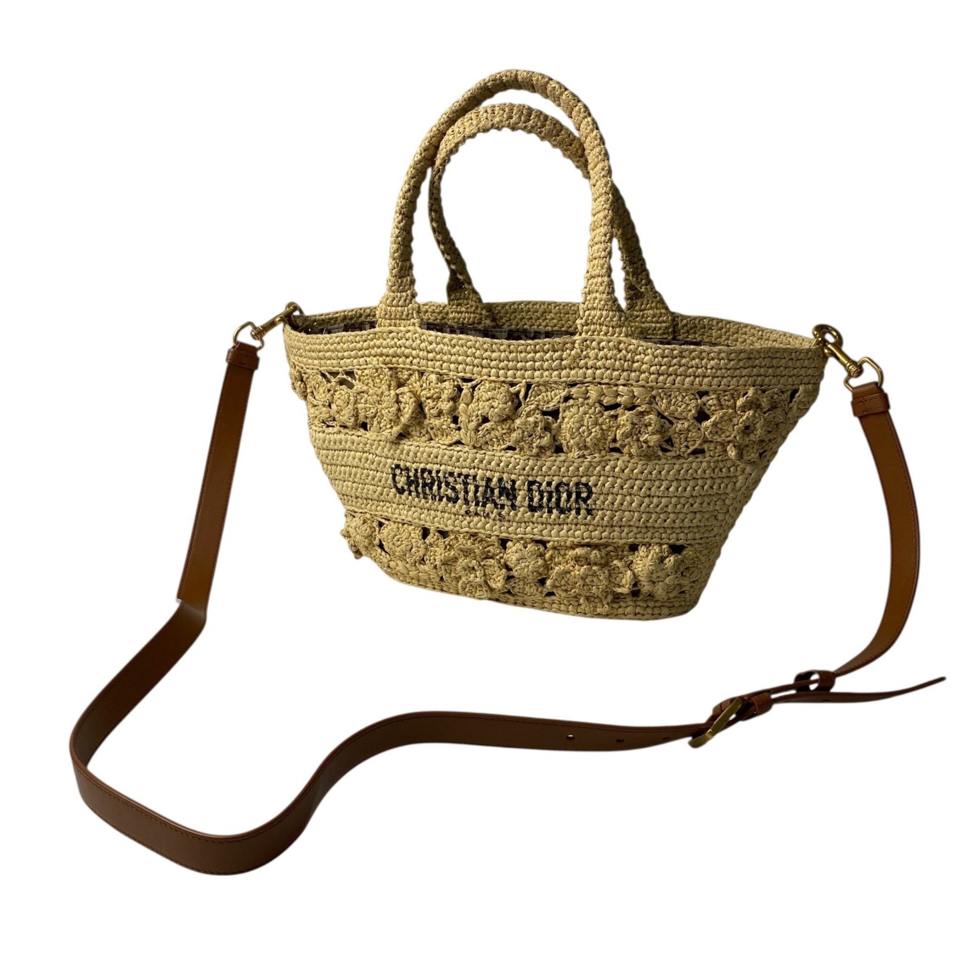 Christian Dior Beige Raffia Handbag Shoulder Bag (Pre-Owned)