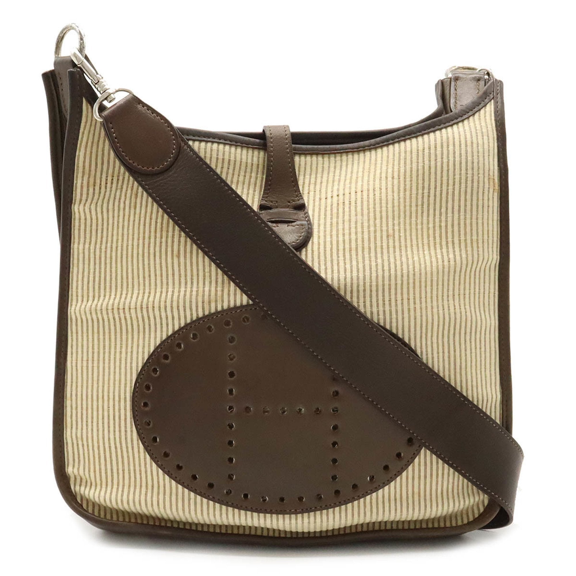 Hermes Beige Dark Brown Crinoline Leather Shoulder Bag (Pre-Owned)