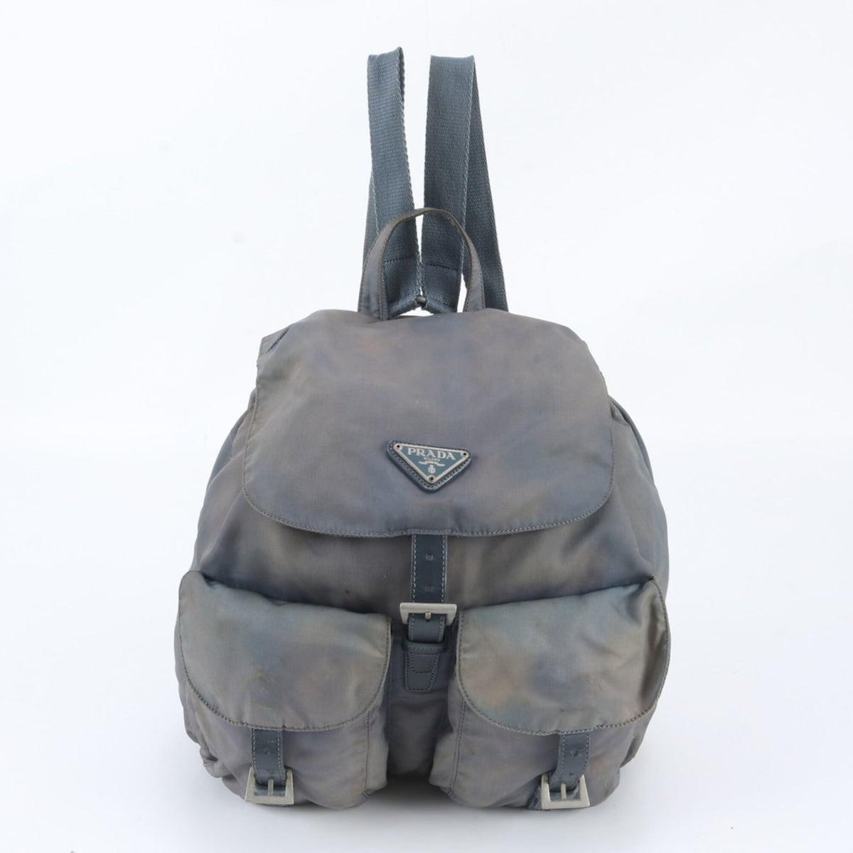 Prada Gray Leather Nylon Backpack (Pre-Owned)